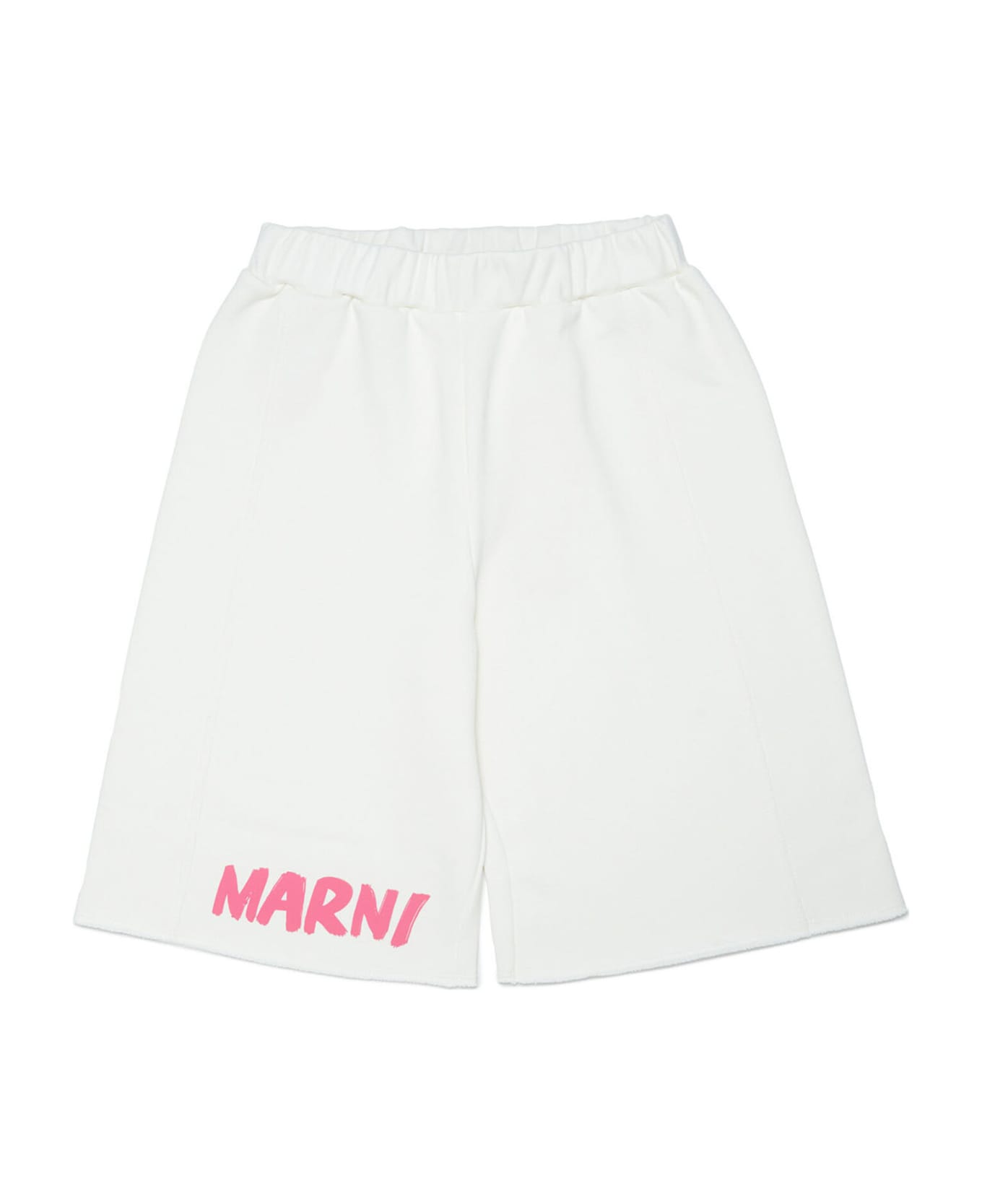 Marni Mp34u Shorts Marni White Fleece Shorts With Marni Brush Logo - Milk