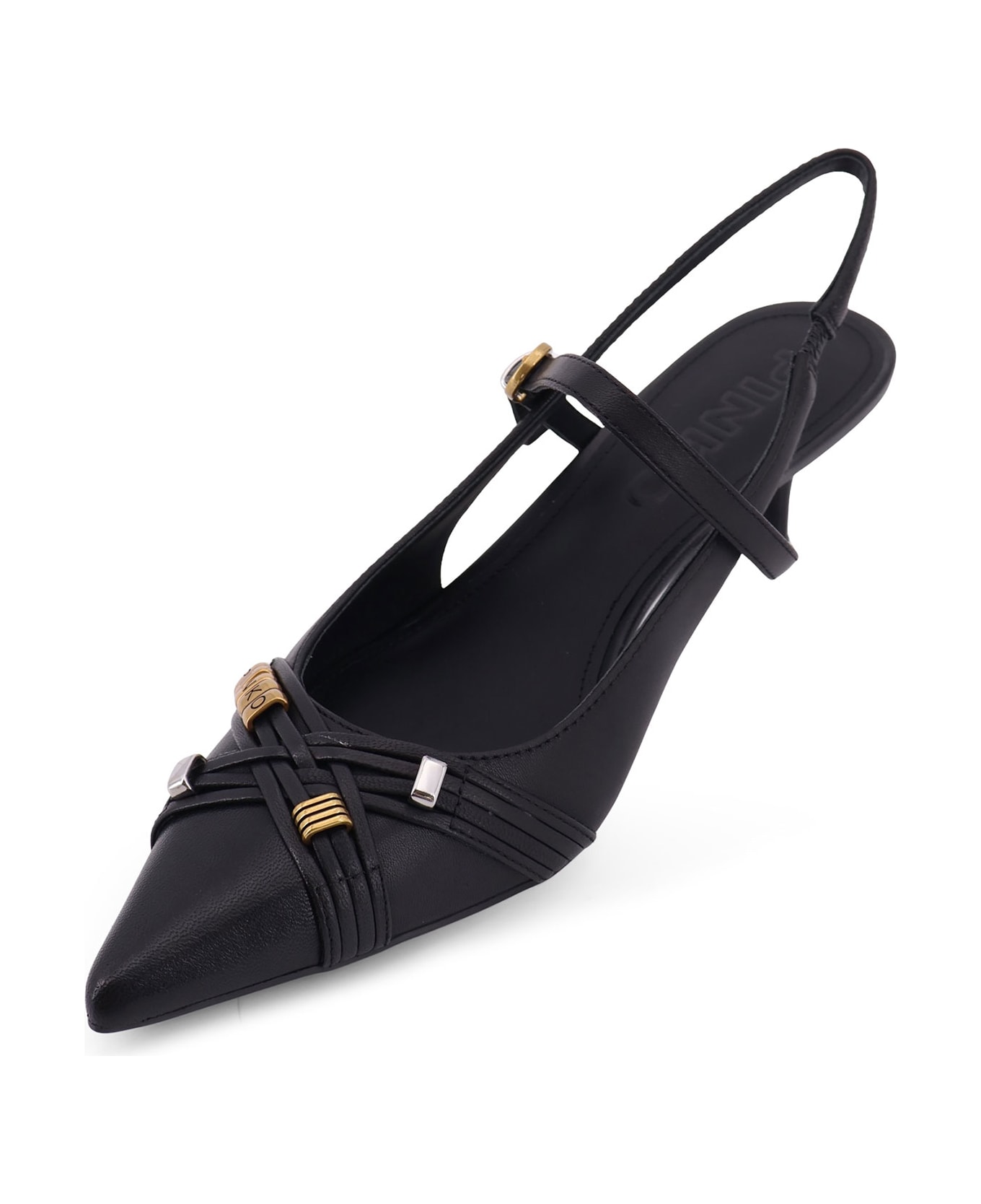 Pinko Gloria 18 Leather Pumps With Metal Lettering Detail - Black