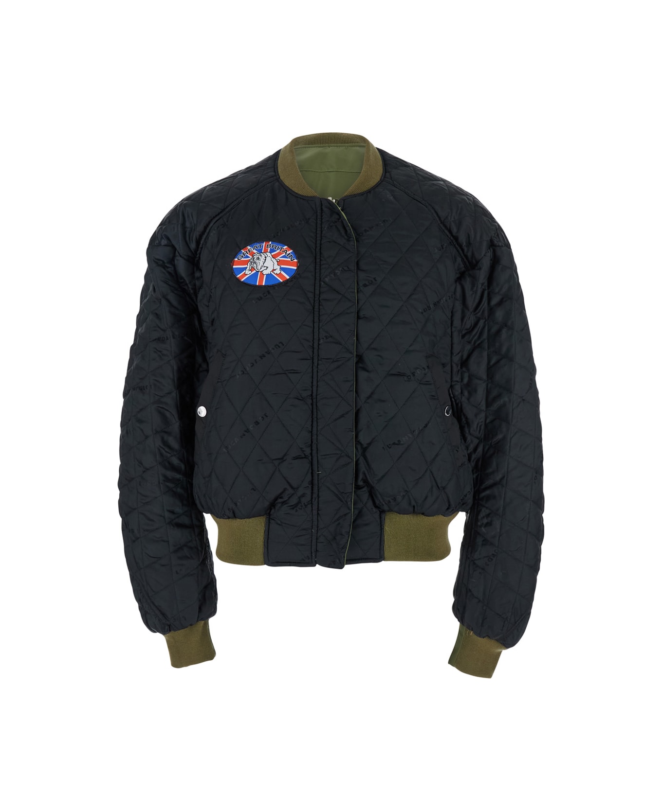 JORDANLUCA Green Cropped Bomber Jacket With One Zip Pocket On The Sleeve In Tech Fabric Man - Green