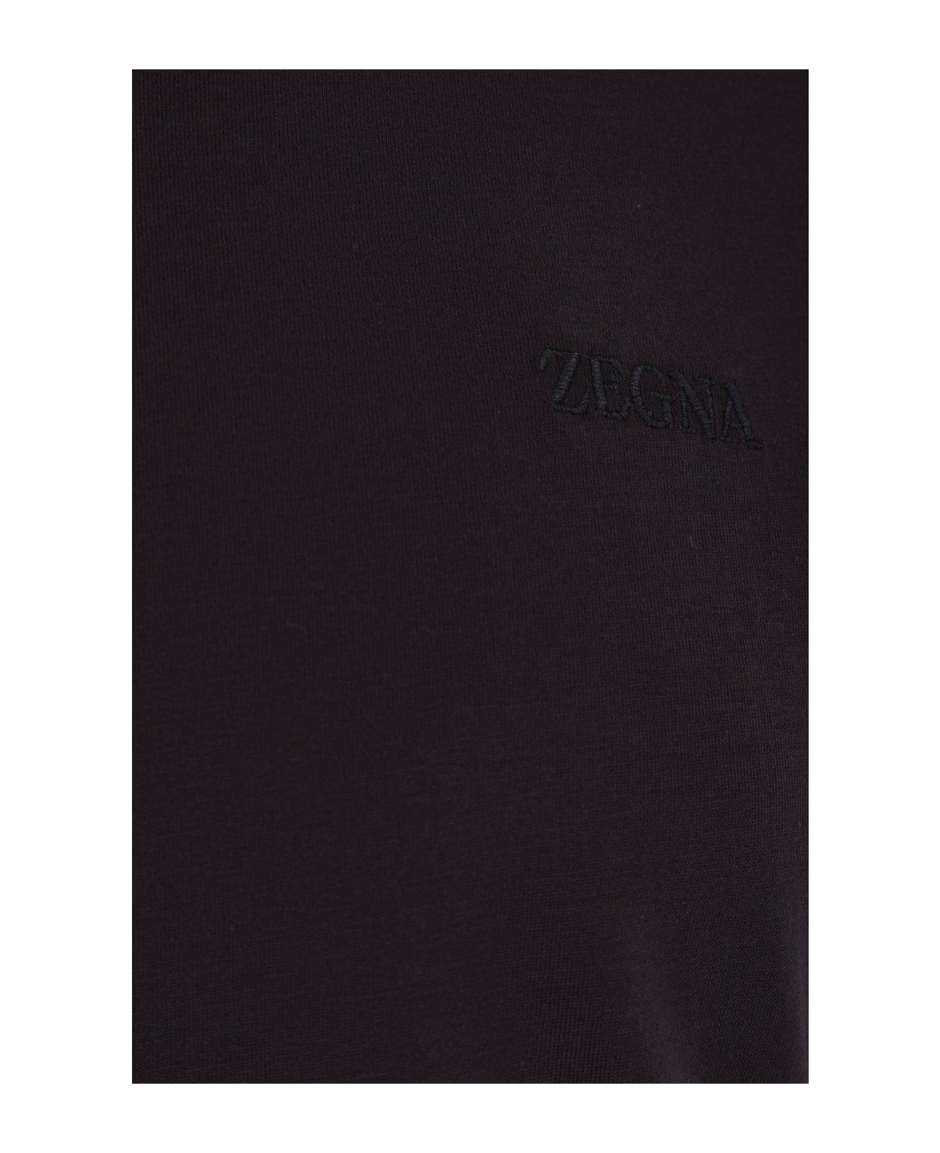 Zegna Logo Embroidered Crewneck T-shirt - BLUE