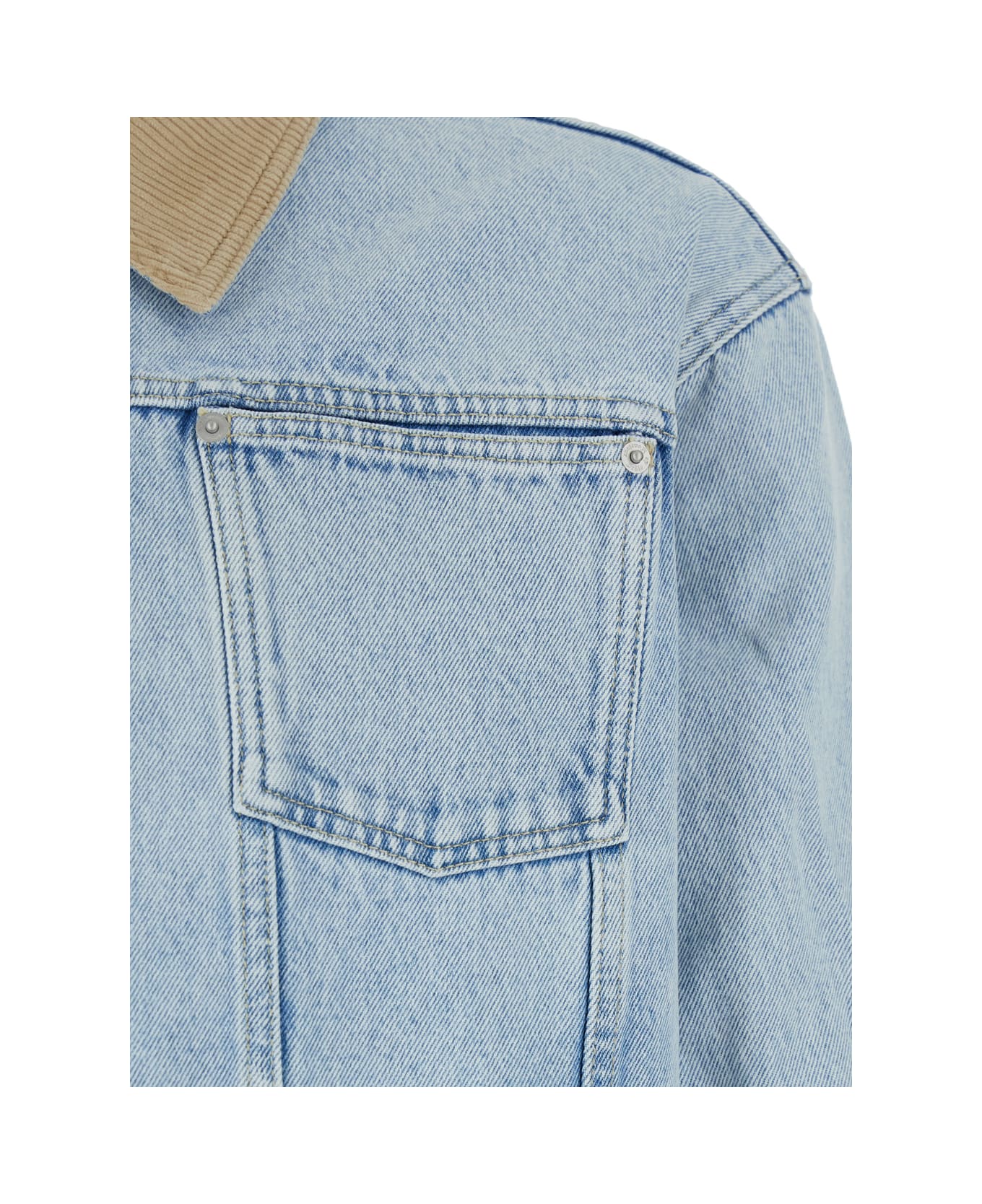 Drôle de Monsieur 
la Veste Jean Délavée
 Light Blue Jacket With Corduroy Classic Collar And Logo Patch On The Rear In Denim Man - Light blue