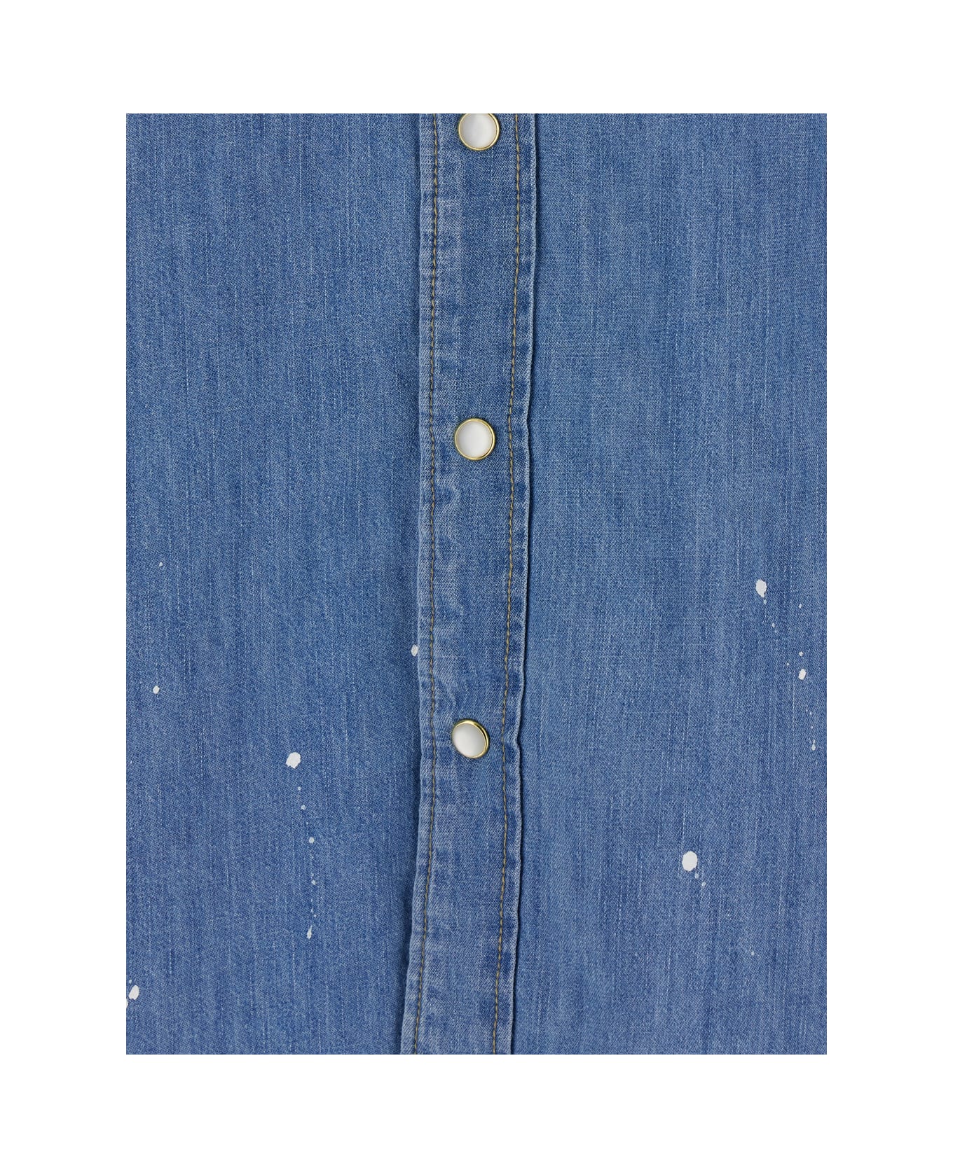 Tonywack Light Blue Shirt With Classic Collar And All-over Hand Painted Details In Denim Man - Light blue
