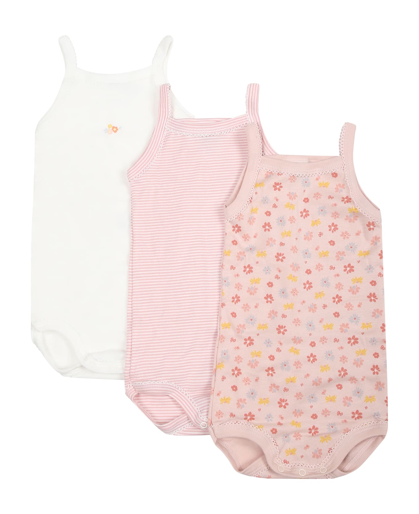 Petit Bateau Multicolor Set For Baby Girl With Flowers And Stripes - Multicolor ボディスーツ＆セットアップ