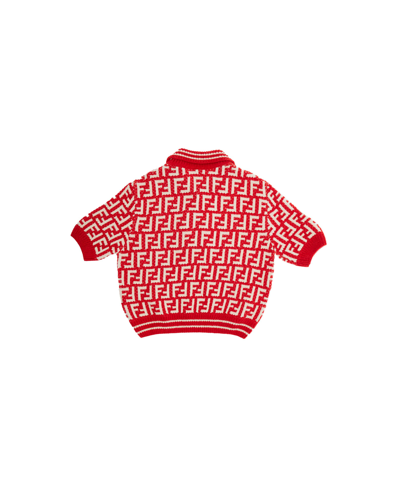 Fendi Red Short Sleeve Polo Shirt With Ff Motif In Cotton Blend Girl - Red