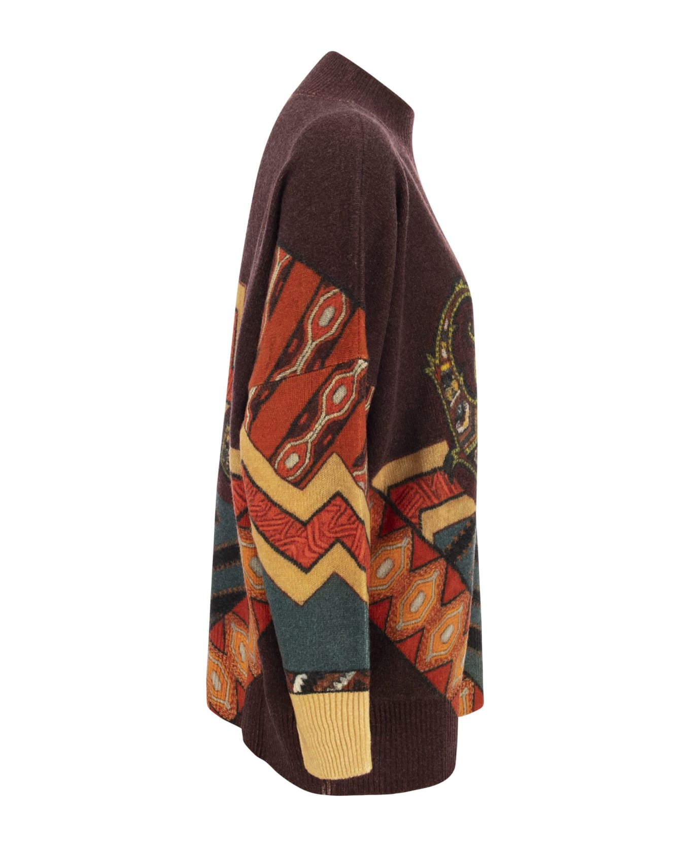Etro Wool Sweater With Patchwork Print - Bordeaux ニットウェア
