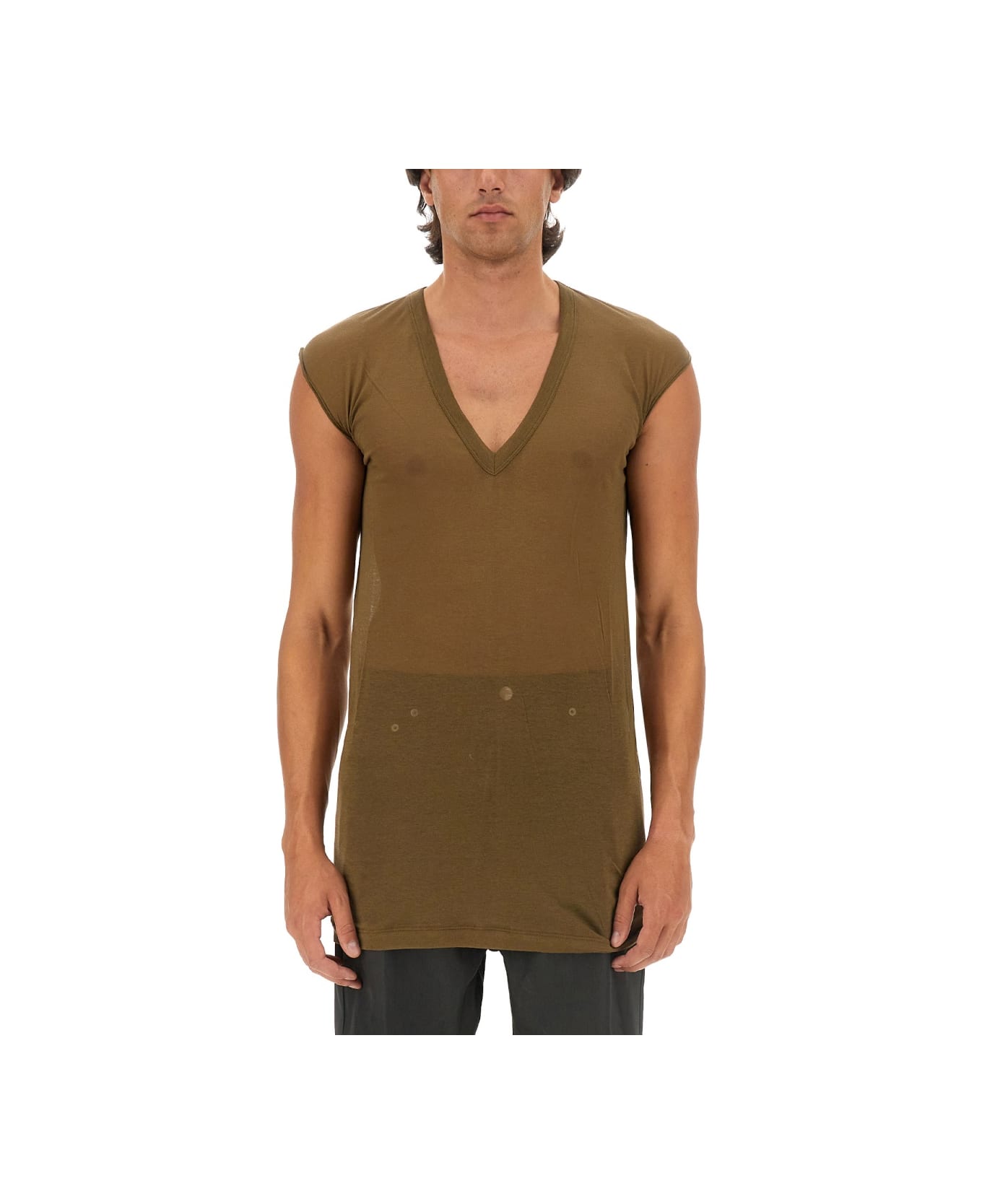 Rick Owens V-neck T-shirt - BROWN