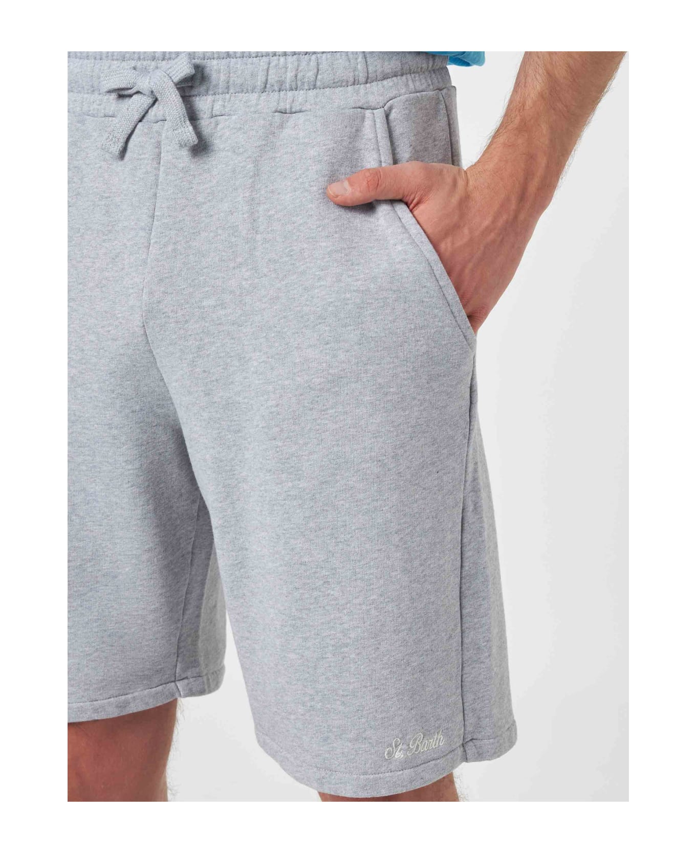 MC2 Saint Barth Man Mélange Grey Cotton Fleece Bermuda Shorts Randle - GREY