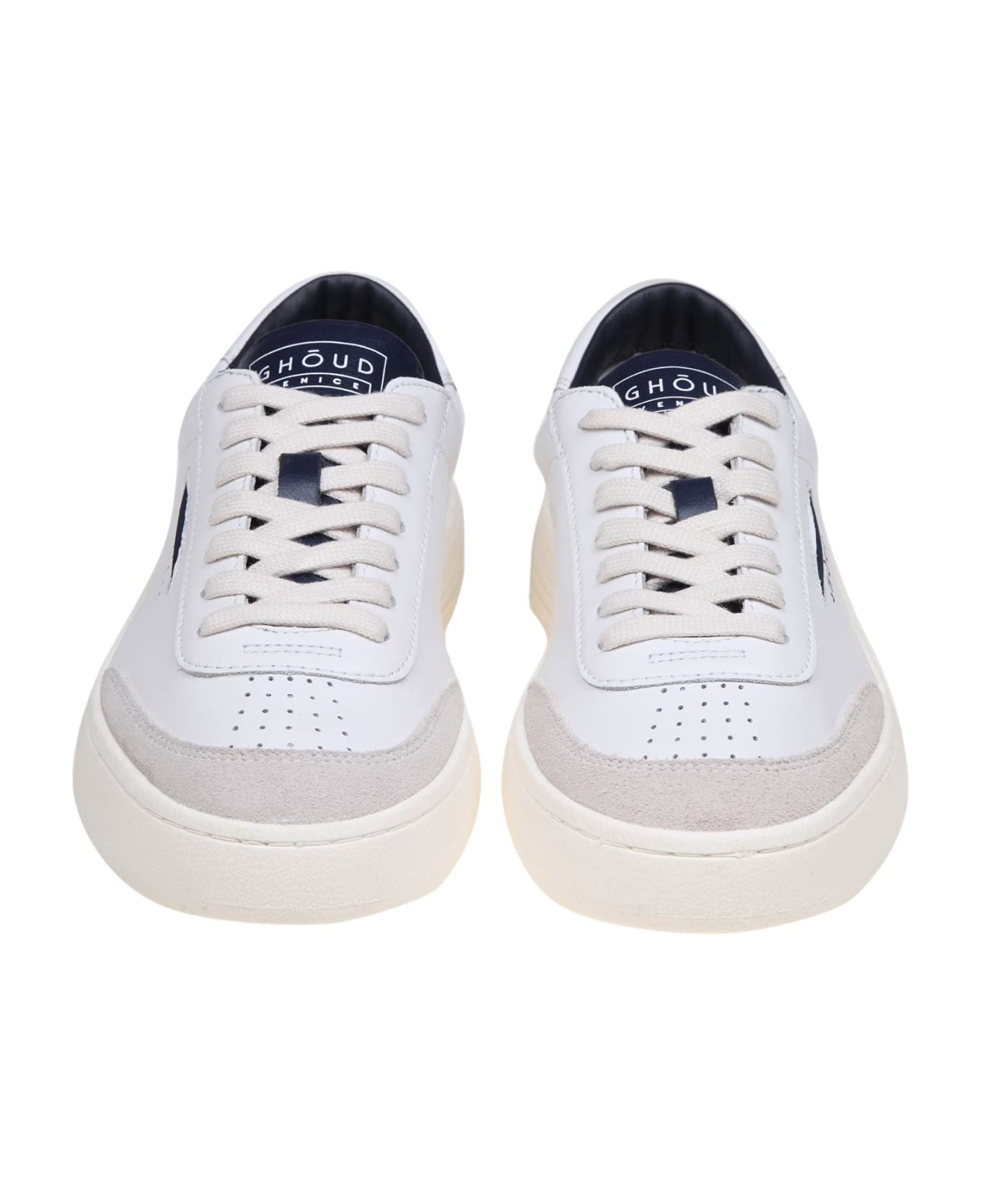 GHOUD Lido Low Sneakers In White/blue Leather And Suede - Blue