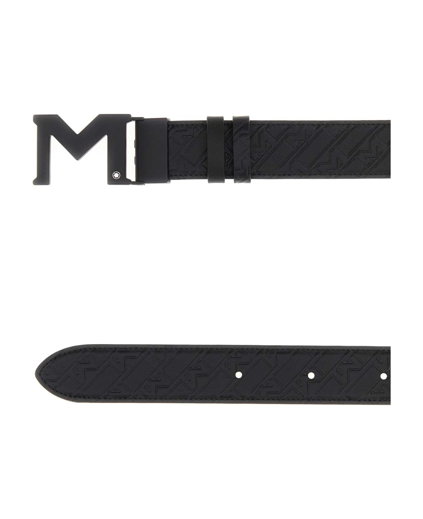 Montblanc Black Leather Reversible Belt - 000