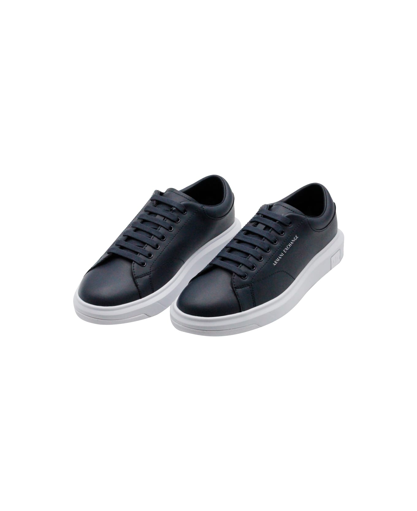 Armani Collezioni Leather Sneakers With Matching Box Sole And Lace Closure. Small Logo On The Tongue And Back - Blu