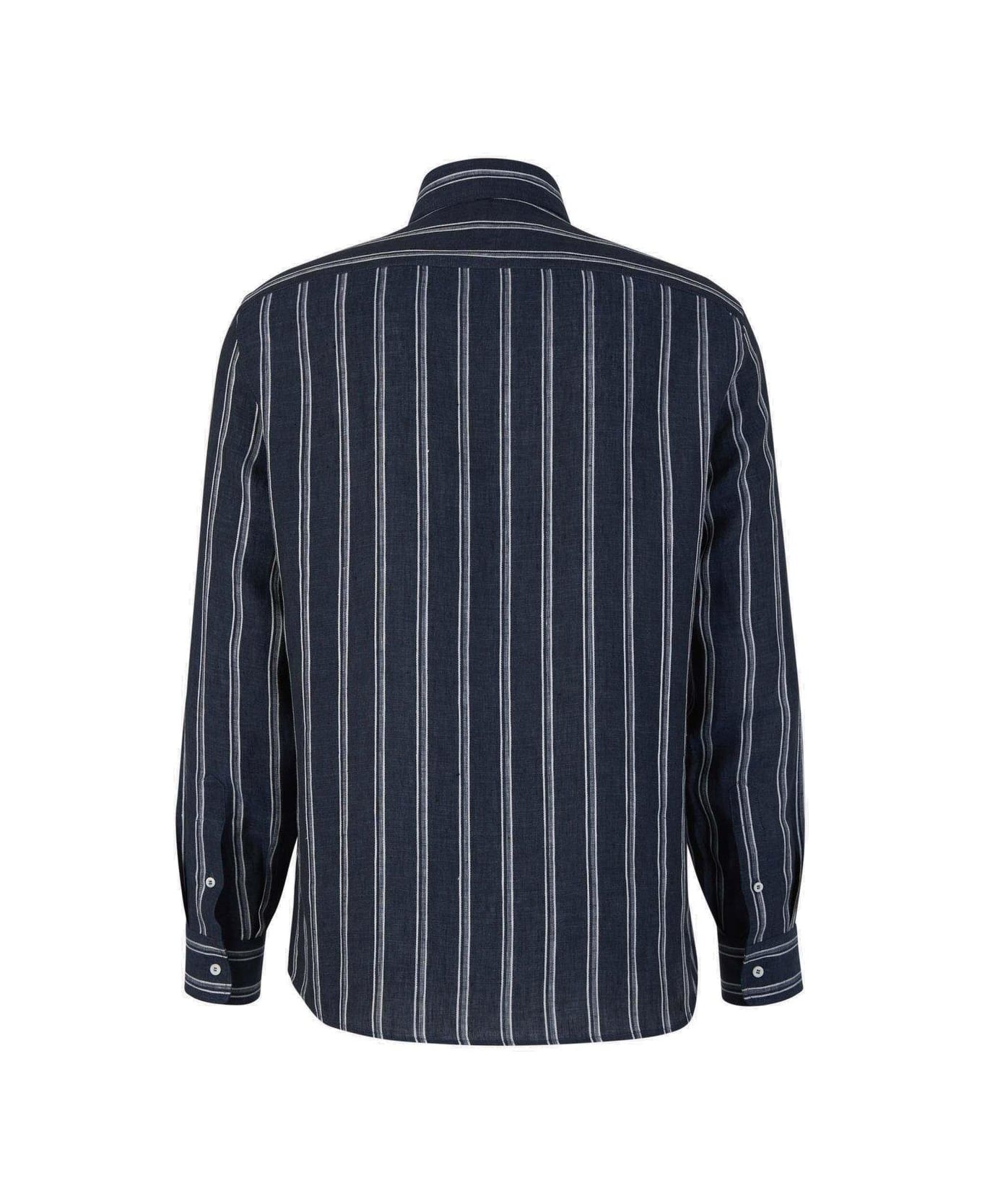 Brunello Cucinelli Stripe Detailed Button-up Shirt - BLUE/WHITE