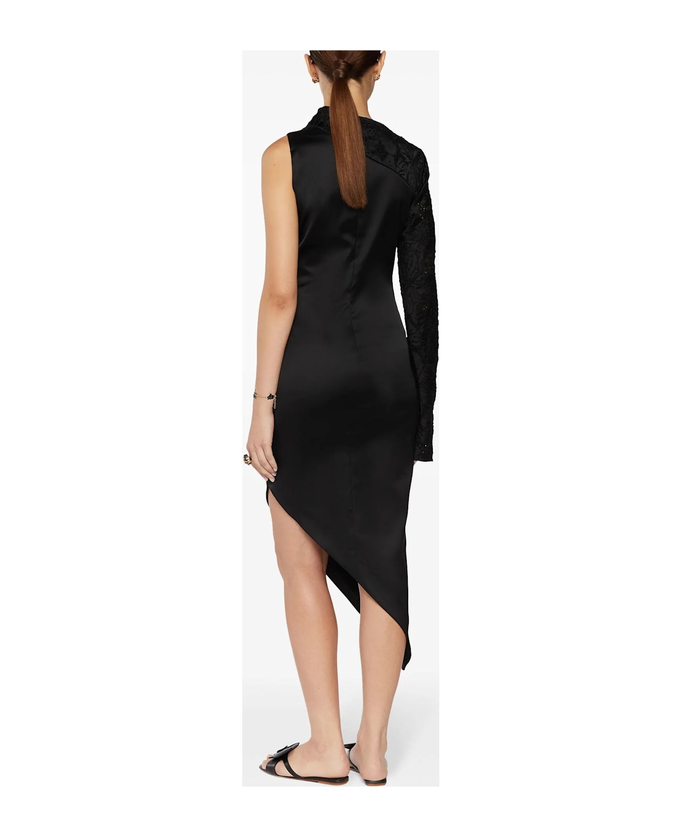 Genny Satin One-shoulder Sheath Dress - Black