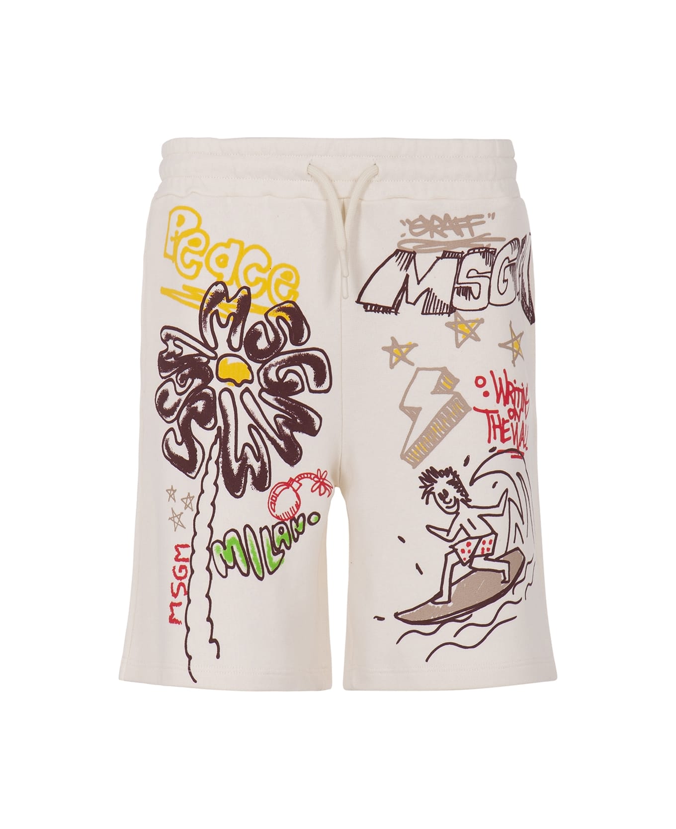 MSGM Bermuda Shorts With Print - Crema ボトムス