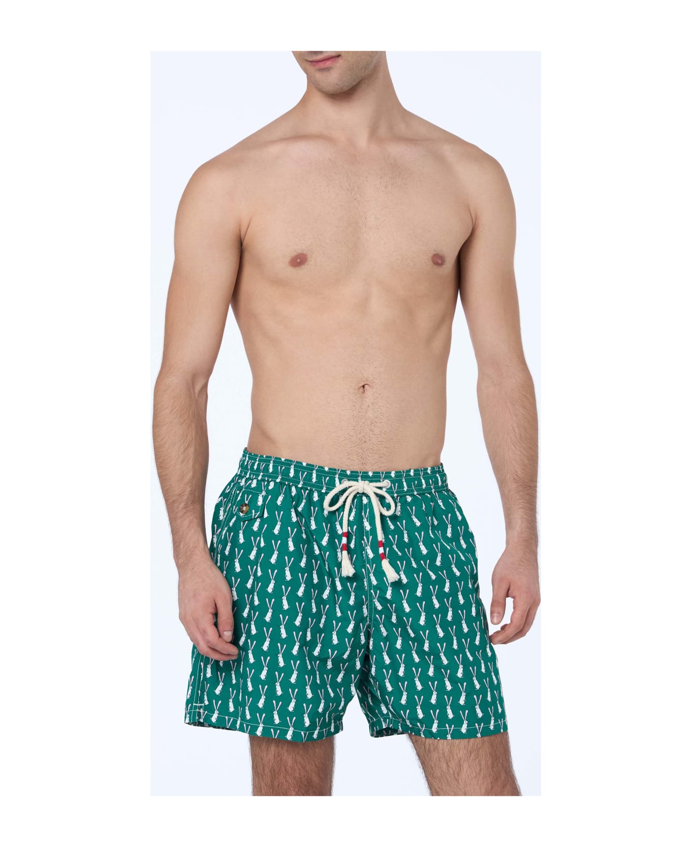 MC2 Saint Barth Man Lightweight Fabric Swim-shorts Lighting 70 With Rabbit Print - GREEN