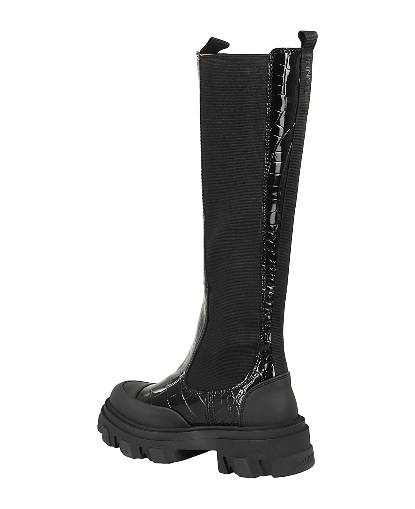 Ganni Cleated High Chelsea Boot Patent Croco - Black