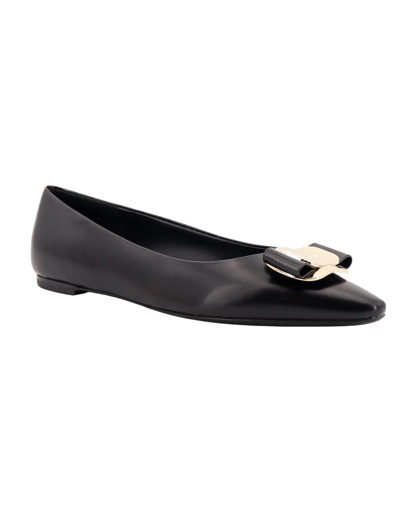 Ferragamo Leather Ballerinas With Iconic Vara Bow - Black
