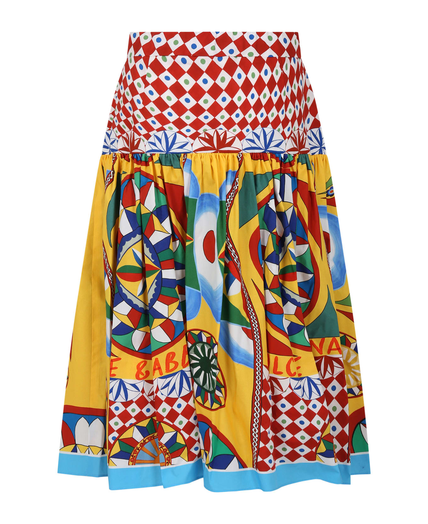 Dolce & Gabbana Red Skirt For Girl With Cart Print And Logo - Multicolor ボトムス
