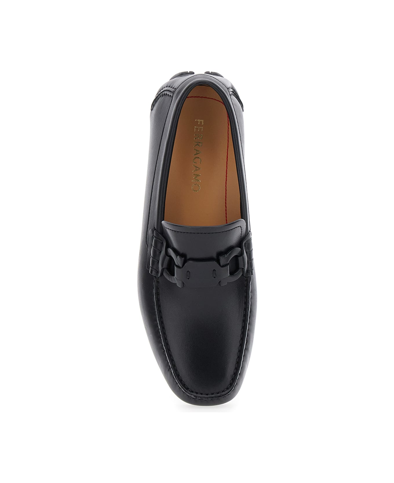 Ferragamo Black Loafers With Ganicini Plaque On The Front In Leather Man - Black