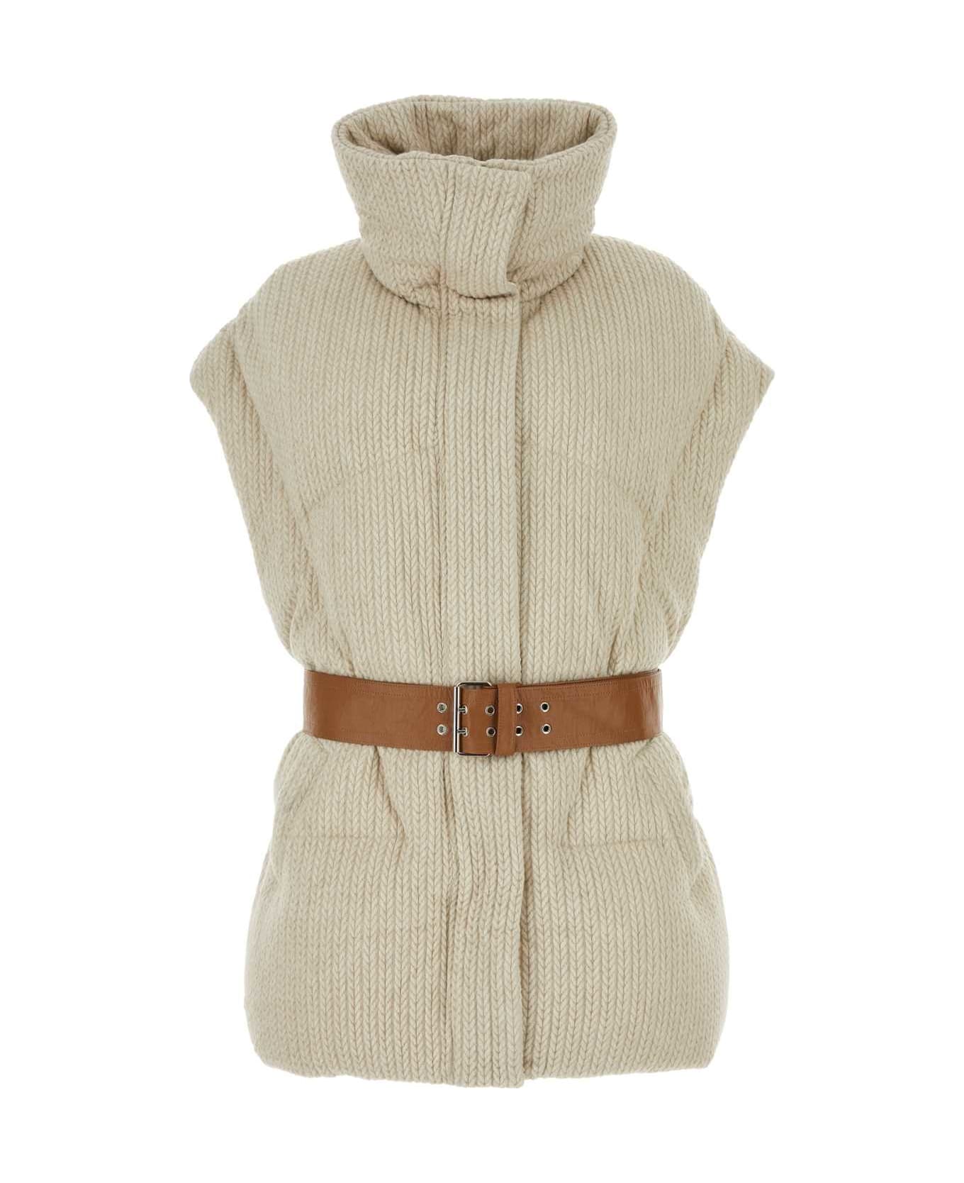 Khrisjoy Sand Knit Sleeveless New Iconic Down Jacket - VANILLA