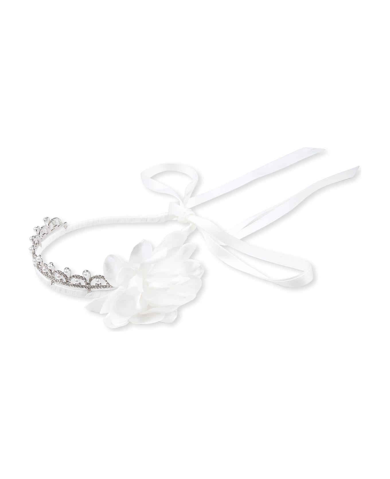 Monnalisa White Headband For Girl With Pearls - White