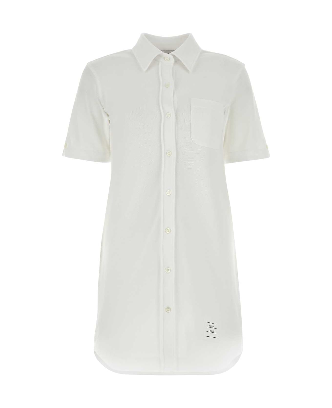Thom Browne White Piquet Mini Shirt Dress - White