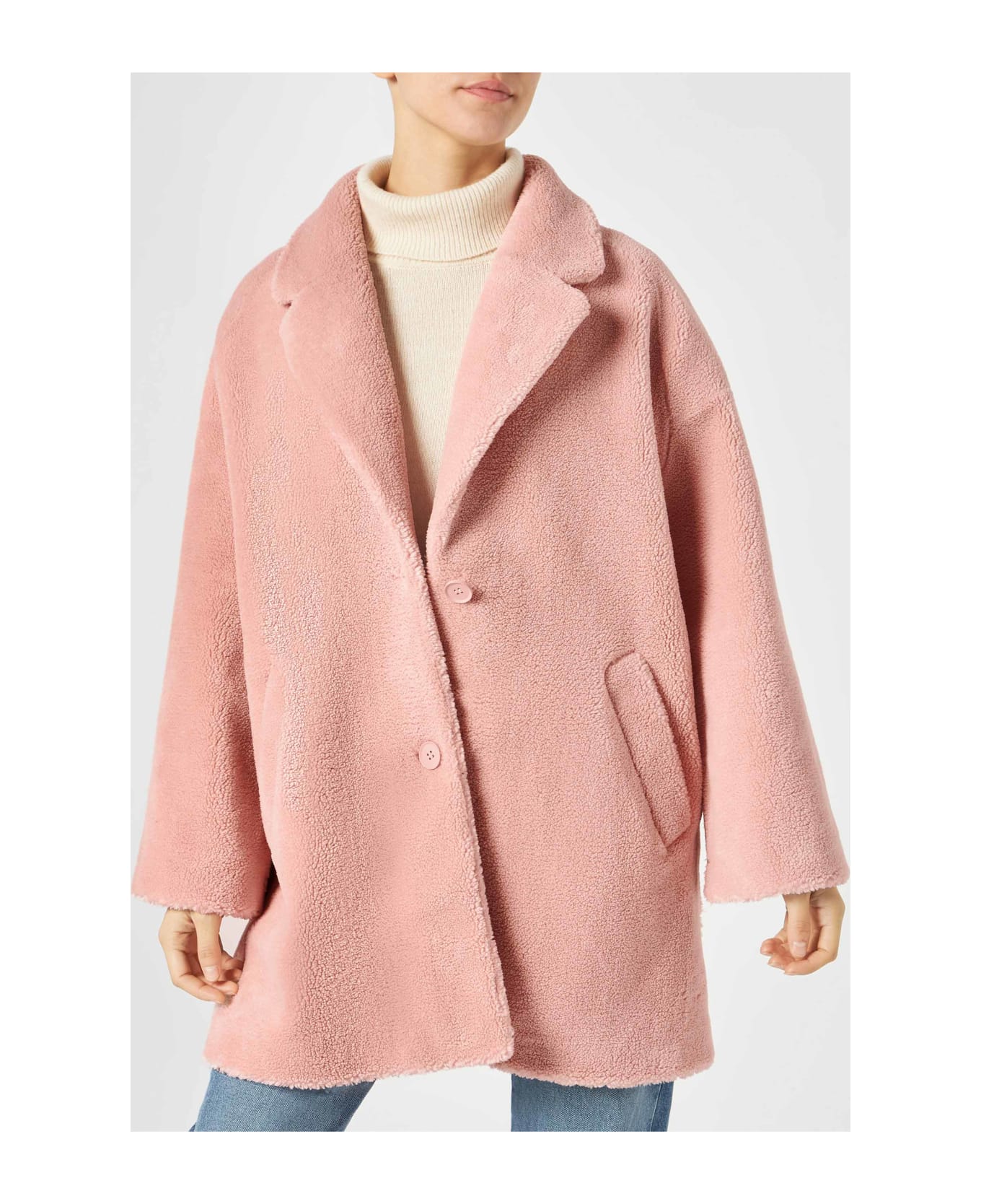 MC2 Saint Barth Woman Coat Pink Teddy Fabric - PINK