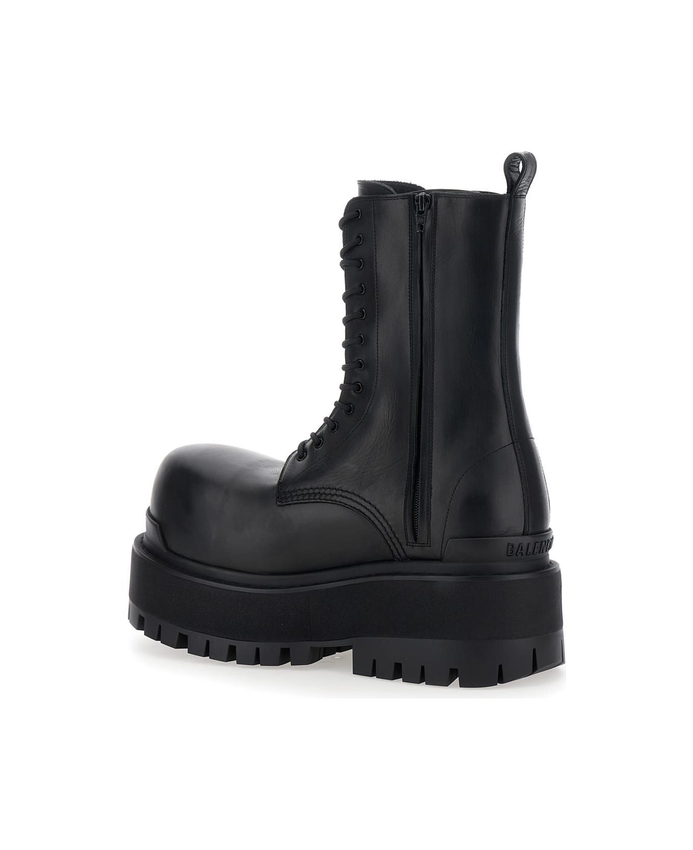 Balenciaga Black Ankle Boots With Logo Plaque On The Front And Side Zips In Leather Man - Black