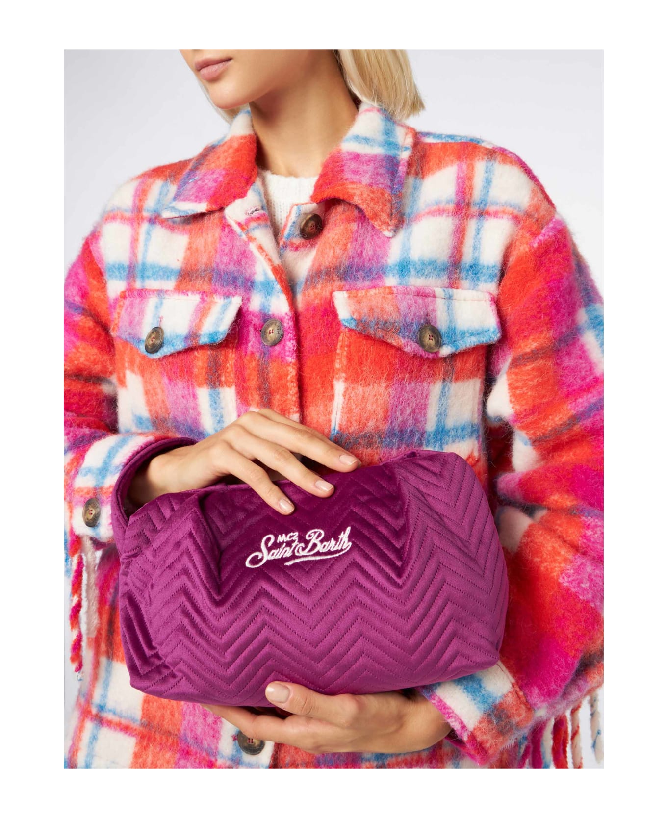 MC2 Saint Barth Quilt Fuchsia Velvet Pouch - PINK