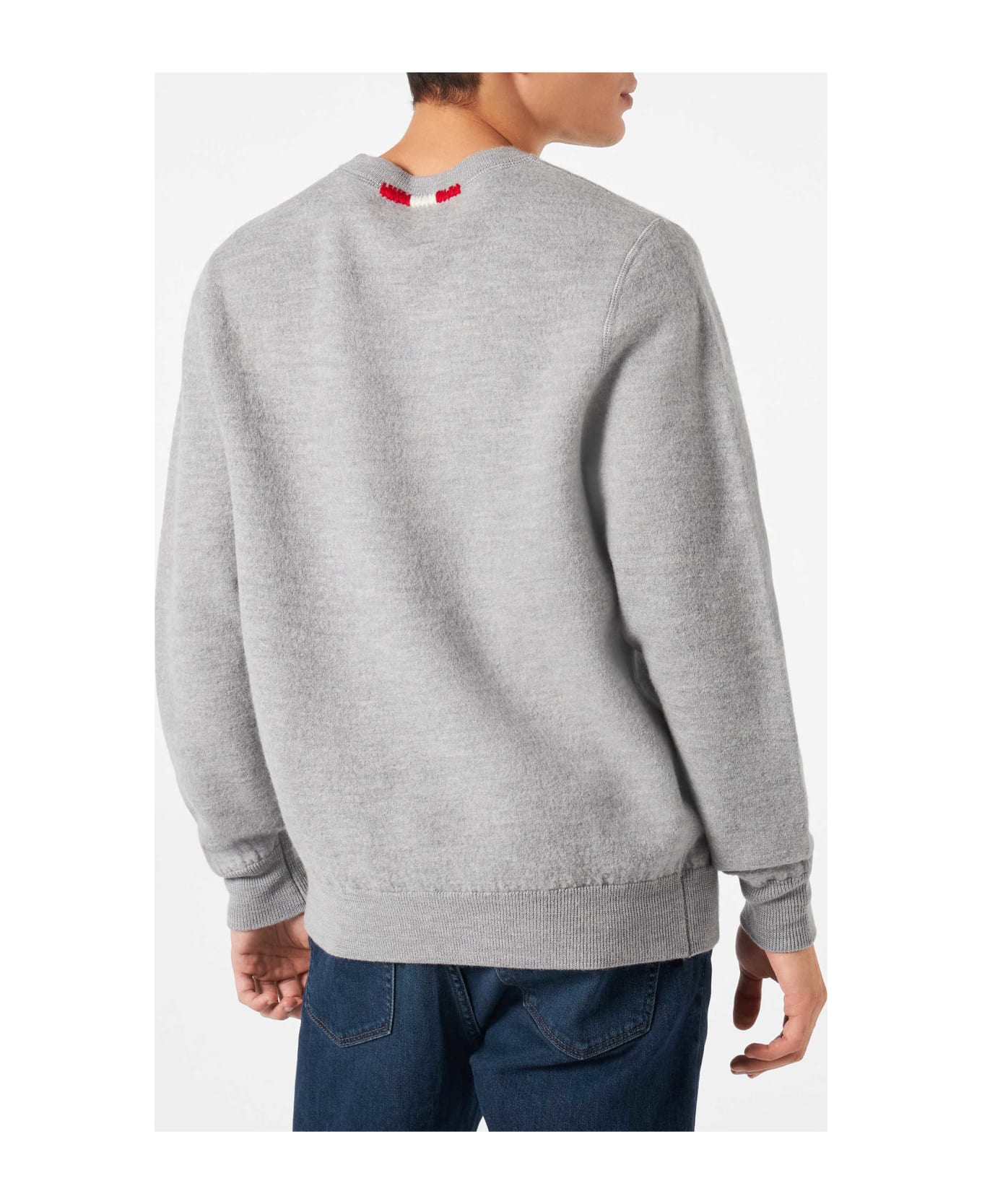 MC2 Saint Barth Man Crewneck Knitted Sweater With Day Off Embroidery - GREY