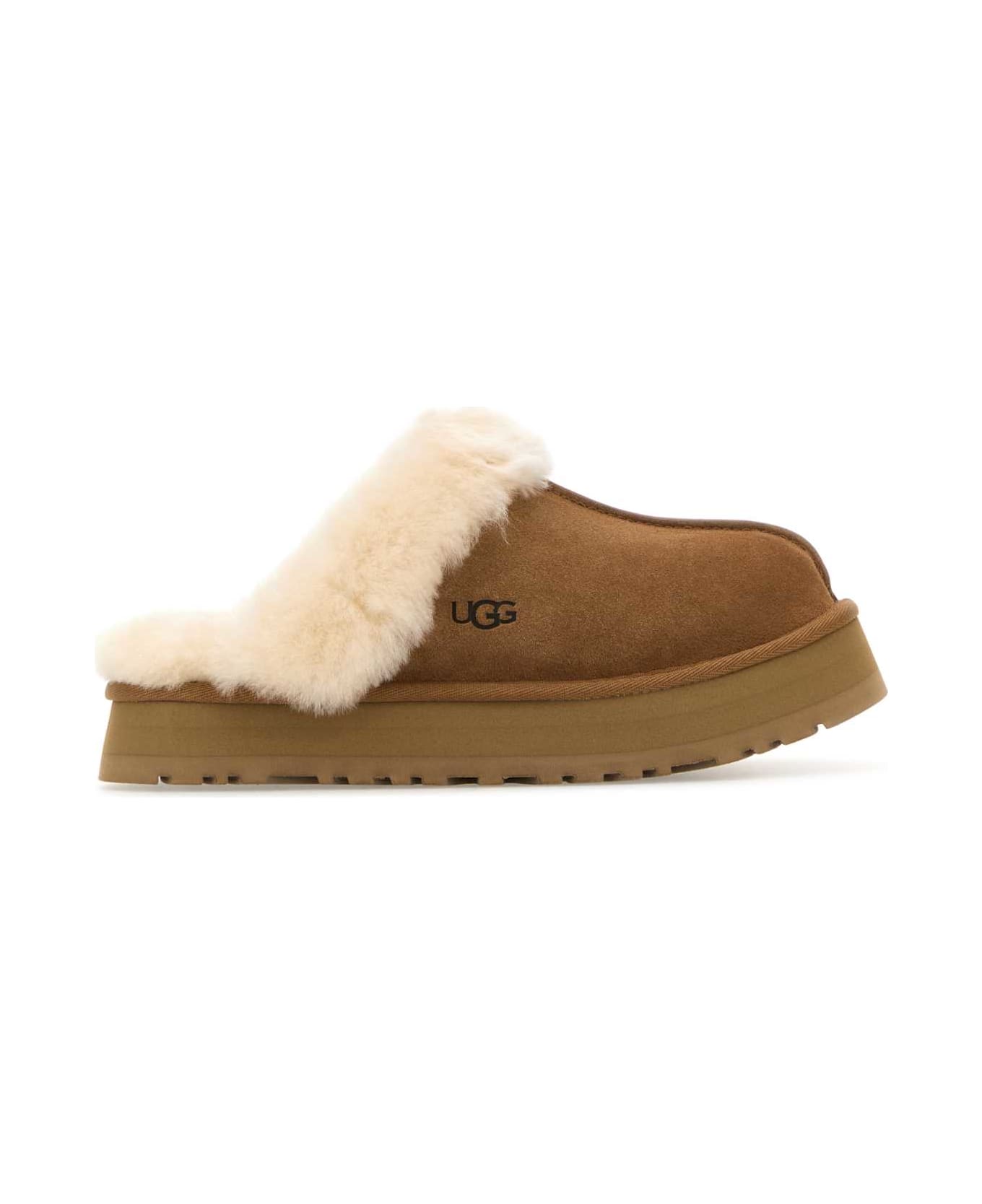 UGG Camel Suede Disquette Slippers - CHESTNUT
