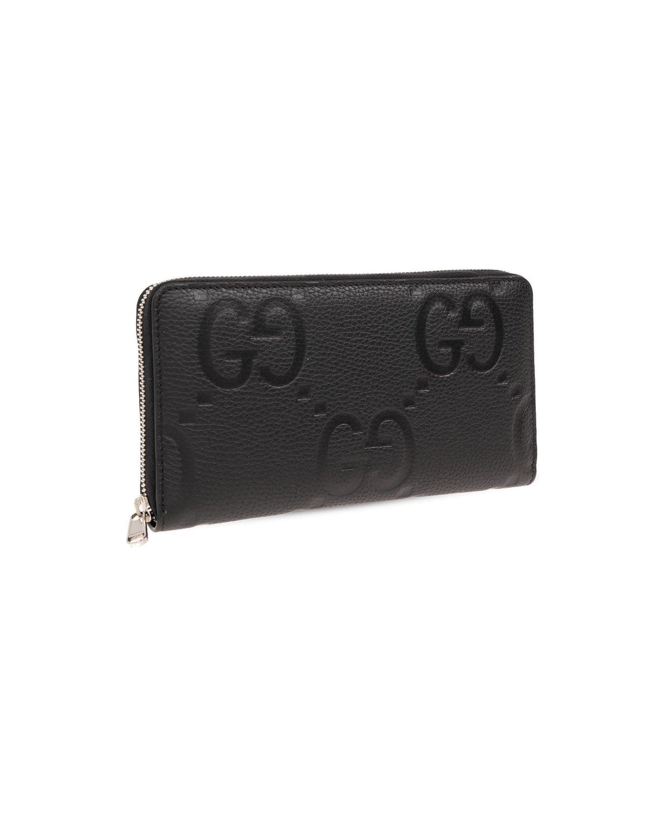 Gucci Logo Embossed Zip-around Wallet - Black