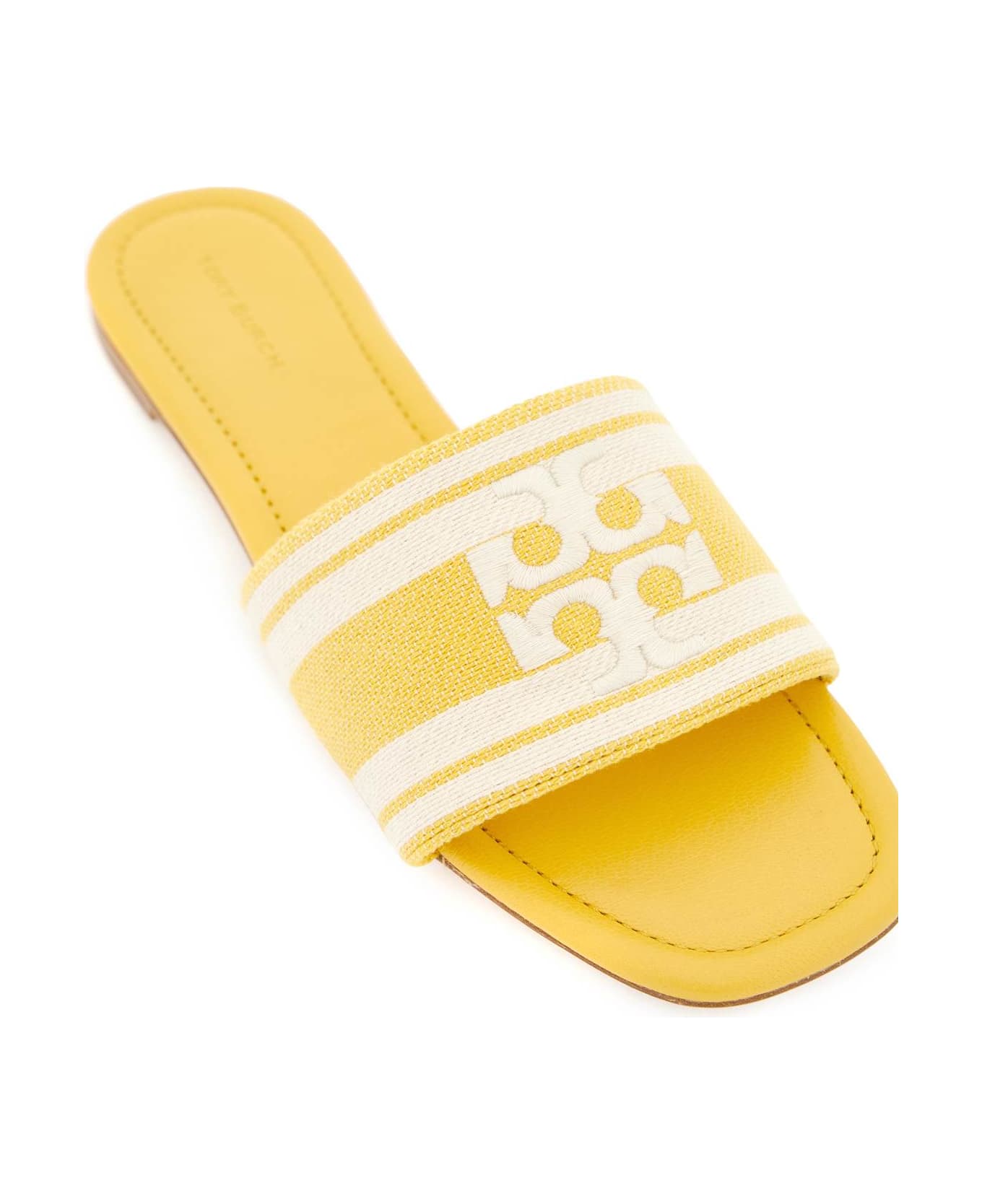 Tory Burch Slides With Embroidered Band - MELLOW YELLOW ASH WHITE (Yellow)