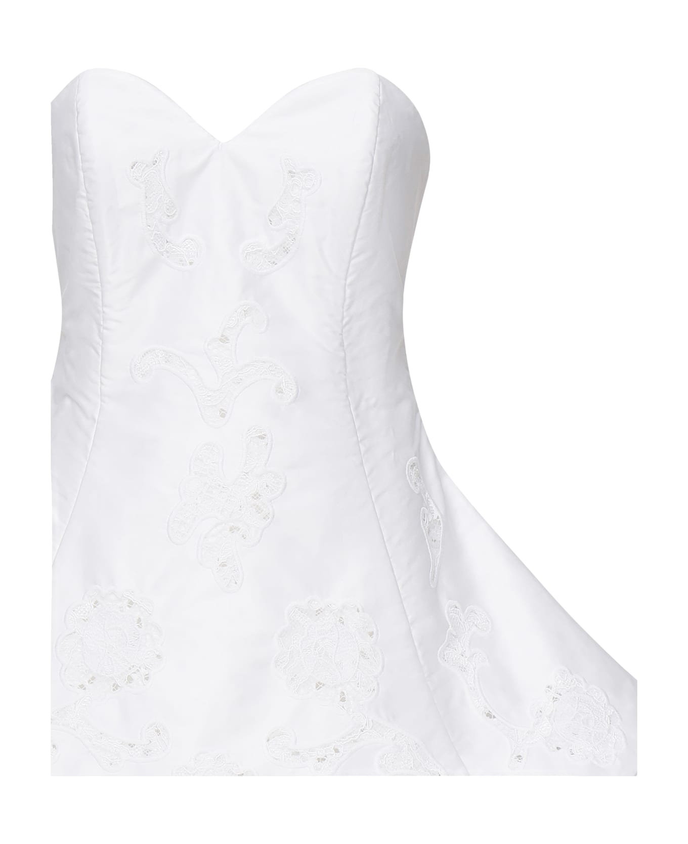 Magda Butrym Strapless Mini Dress In White Lace Poplin - White