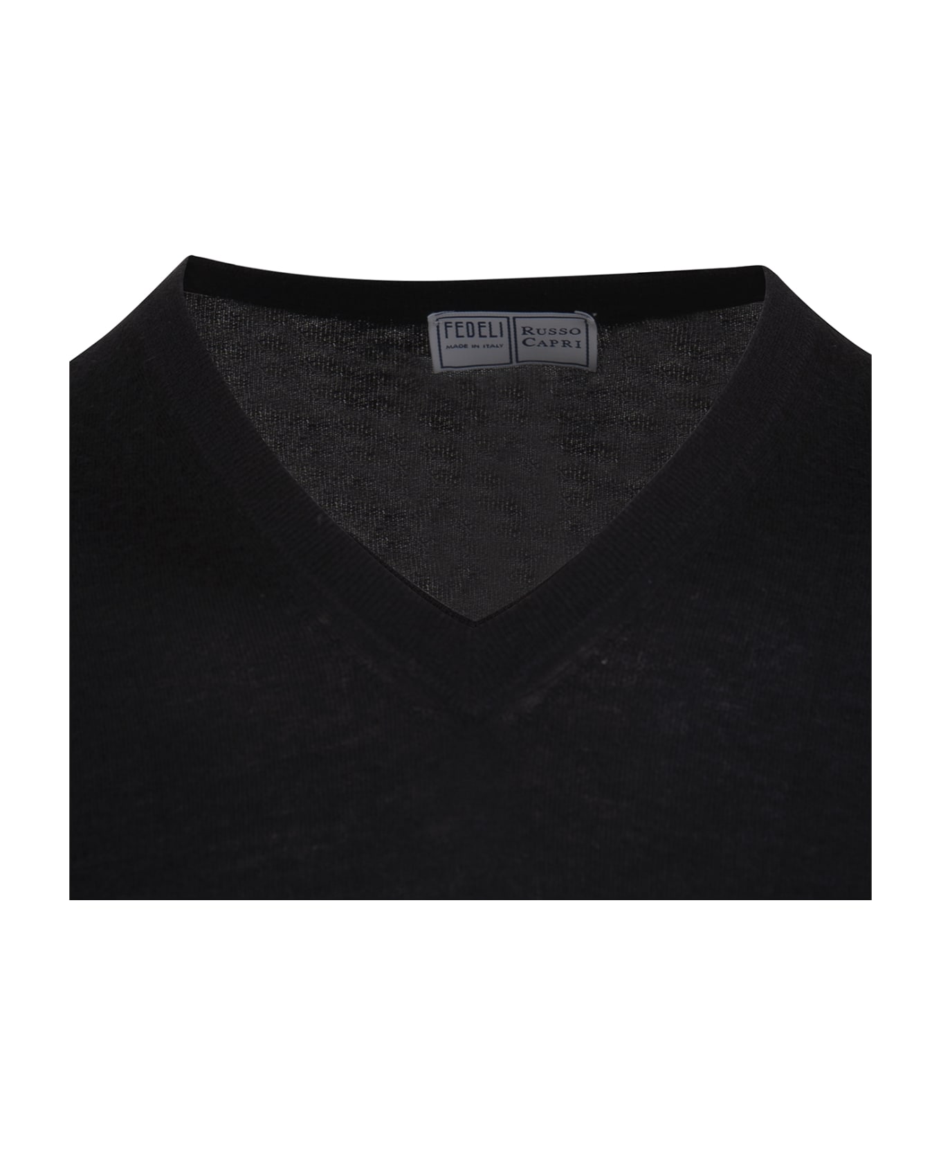 Fedeli Man Black Cashmere Pullover With V-neck - Black