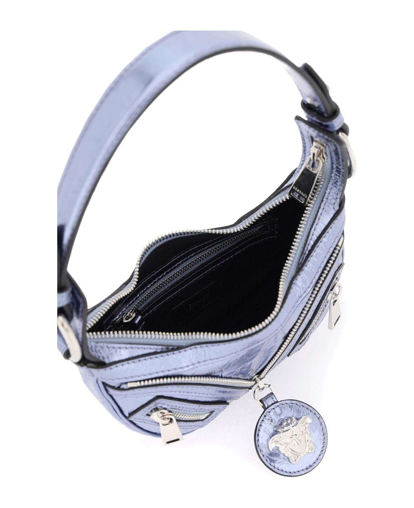 Versace Metallic Leather 'repeat' Mini Hobo Bag - LAVANDER PALLADIUM (Metallic)
