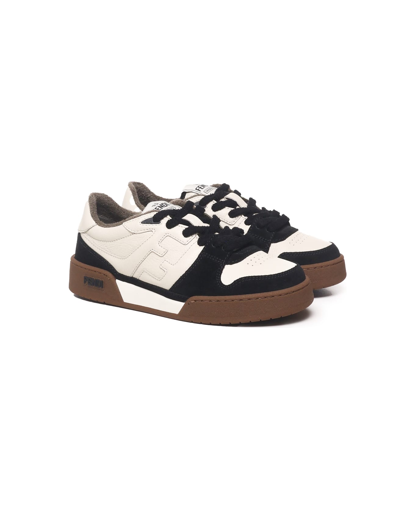 Fendi Match Sneakers In Leather With Suede Inserts - NERO MILK NERO