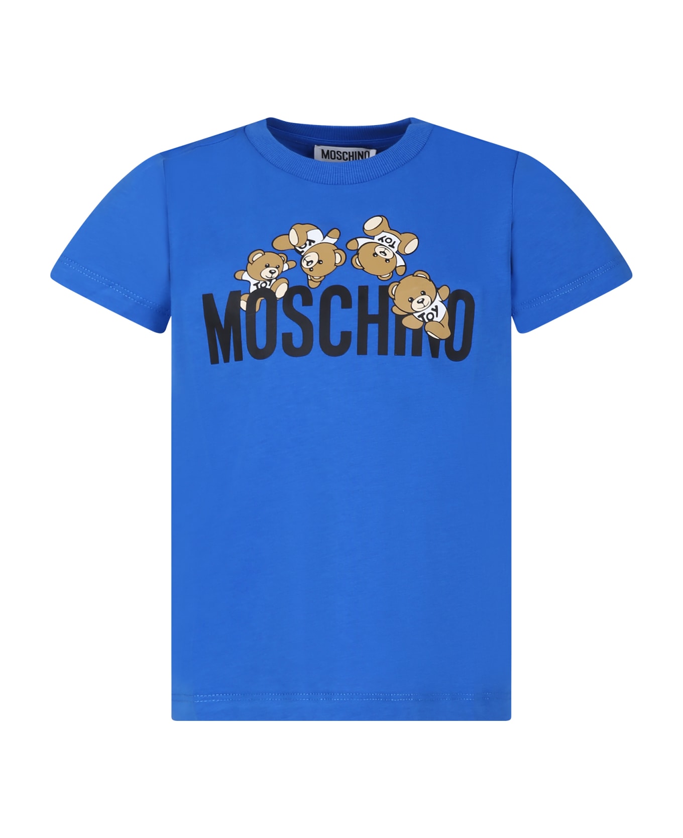 Moschino Blue T-shirt For Kids With Teddy Bears And Logo - Blue