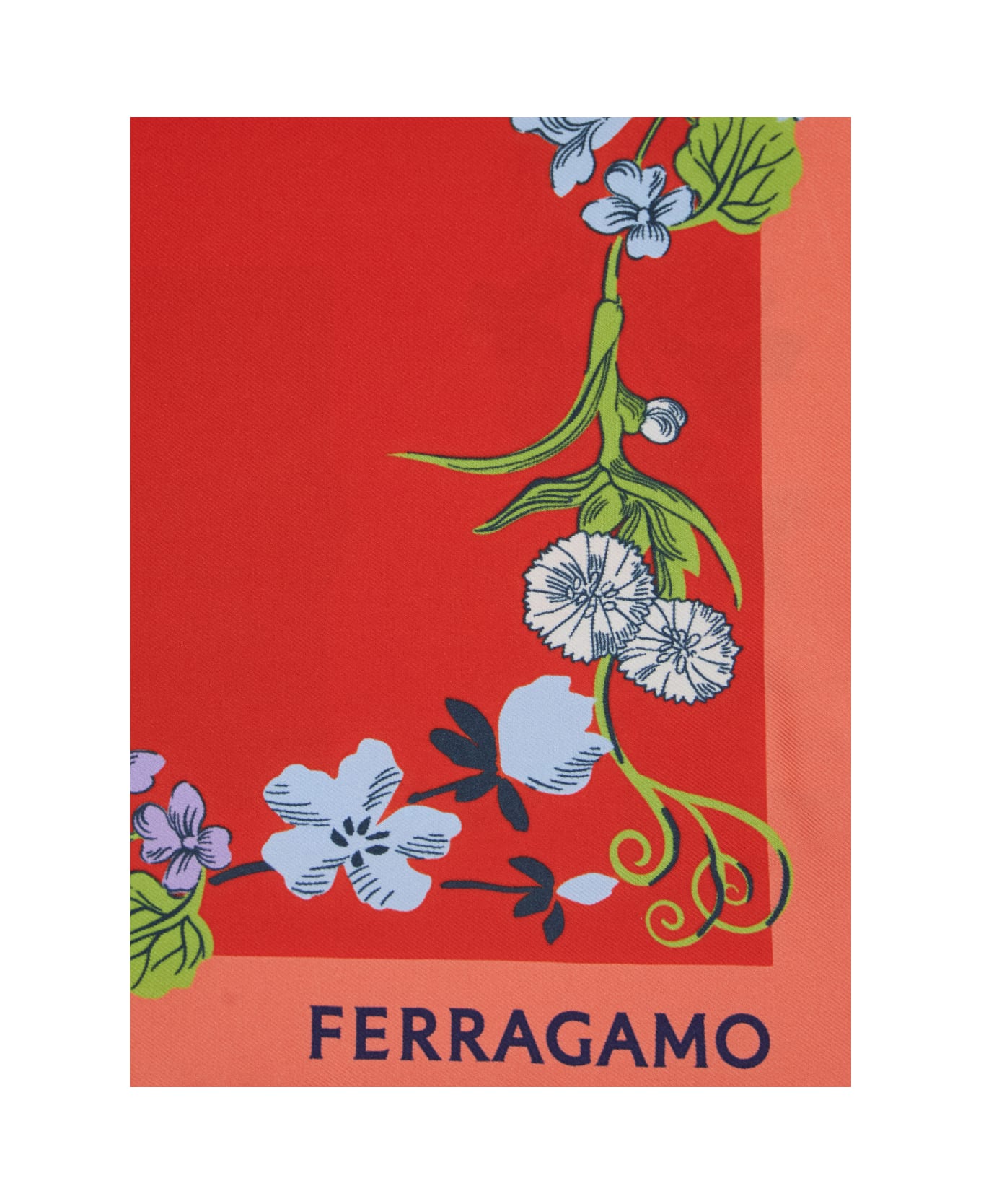 Ferragamo Red Scarf With Floral Print And Logo Lettering In Silk Woman - Red