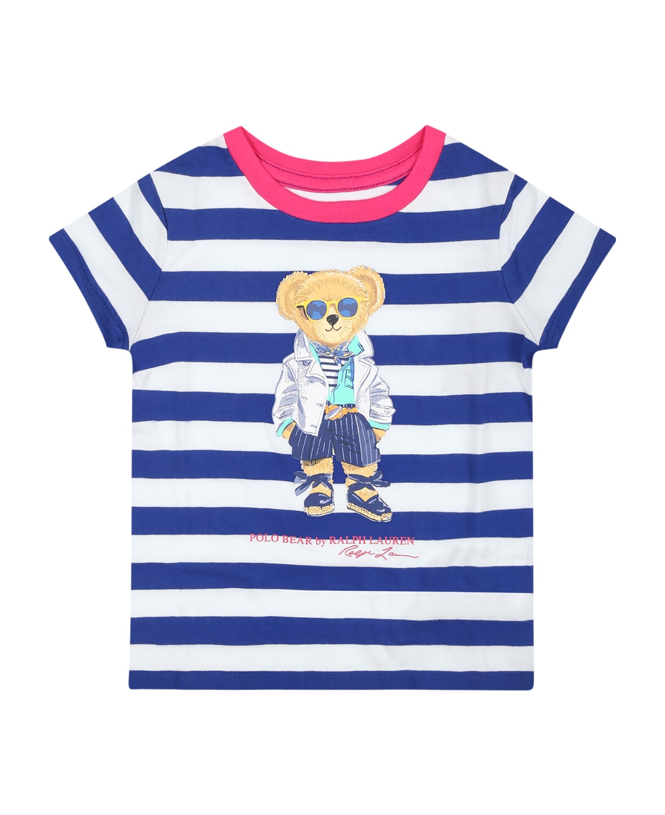 Ralph Lauren Blue T-shirt For Baby Girl With Polo Bear - Multicolor