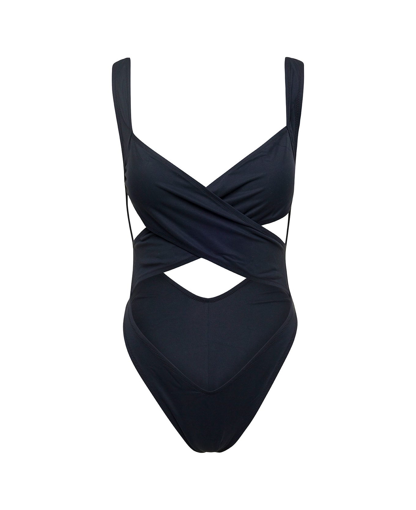 Reina Olga 'exotica' Black One-piece Swimsuit With Cut-out And Cross-strap In Polyamide Stretch Woman - Black
