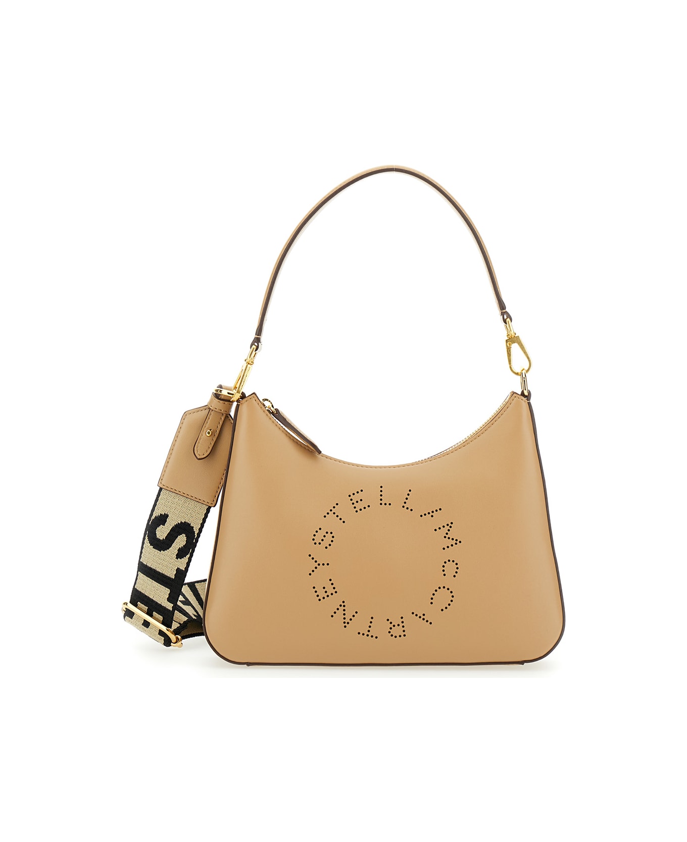Stella McCartney Beige Shoulder Bag With Perforated Logo In Eco Leather Woman - Beige