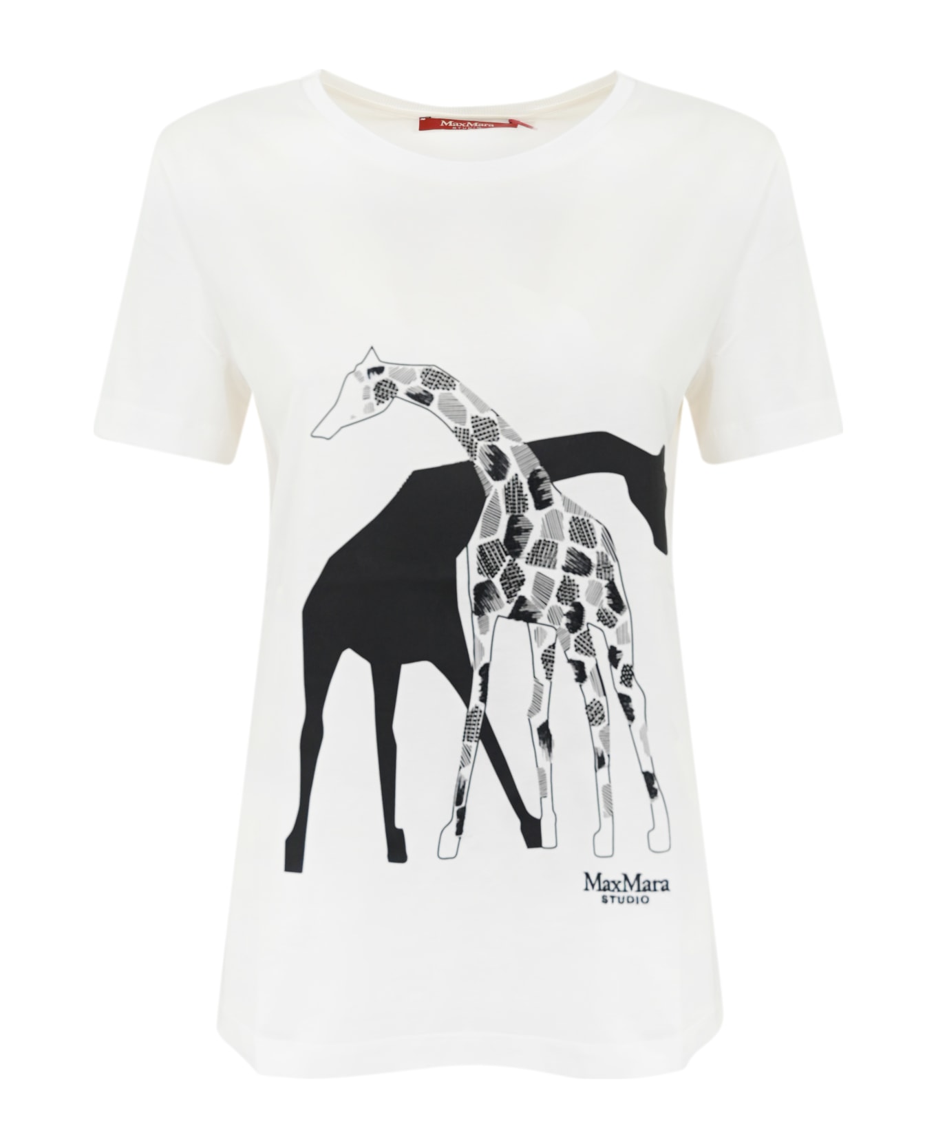 Max Mara Studio "rita" Cotton T-shirt With Giraffe Print - Stampa giraffa