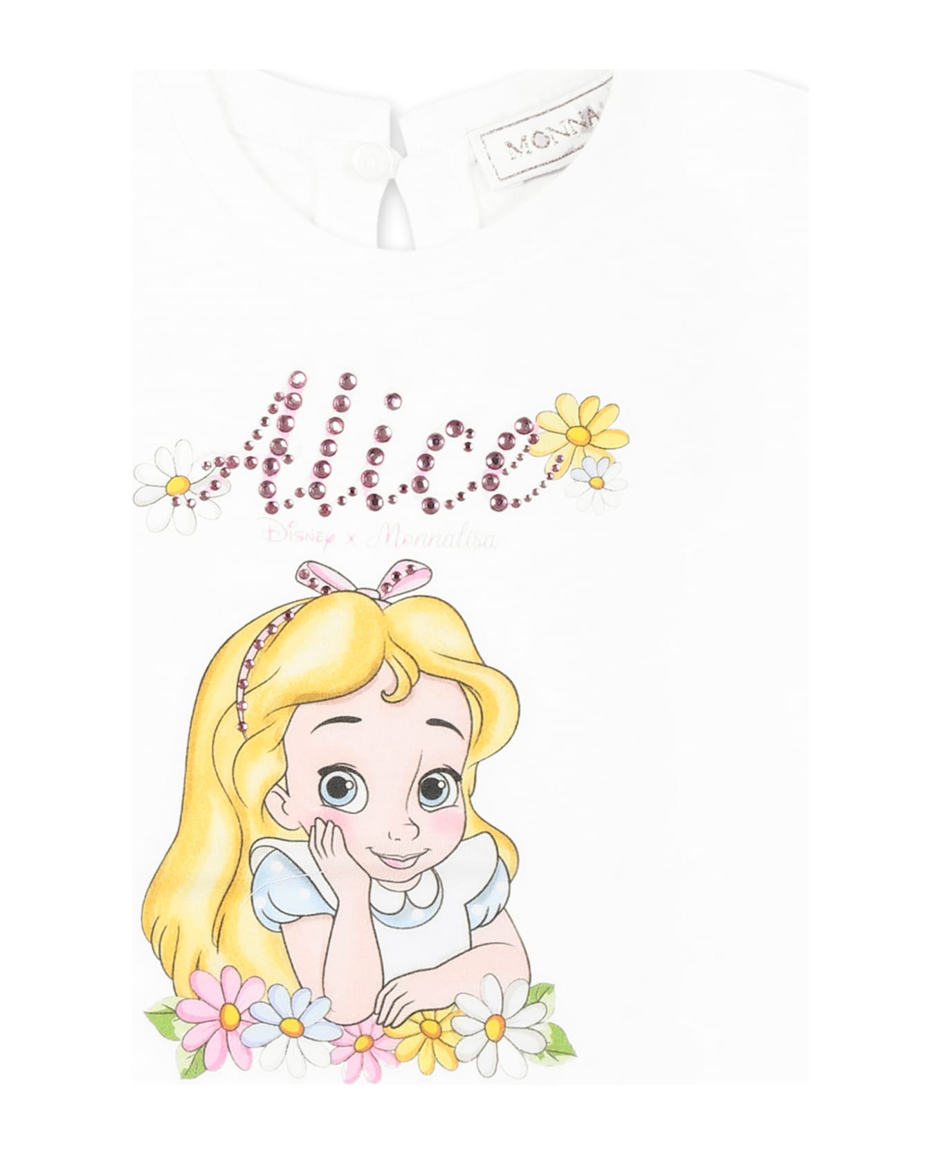 Monnalisa White T-shirt For Baby Girl With Alice In Wonderland - White