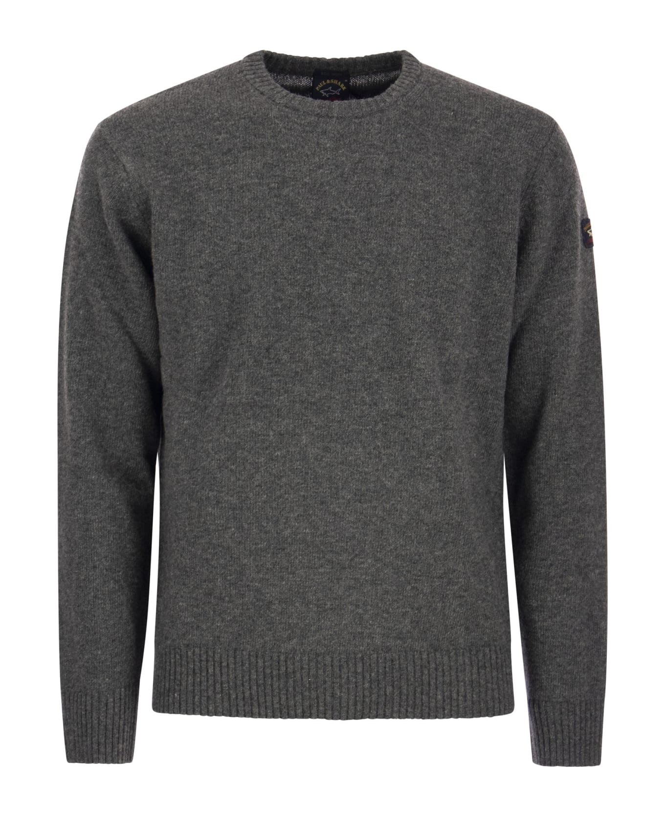 Paul&Shark Wool Crew Neck With Arm Patch - Grey ニットウェア