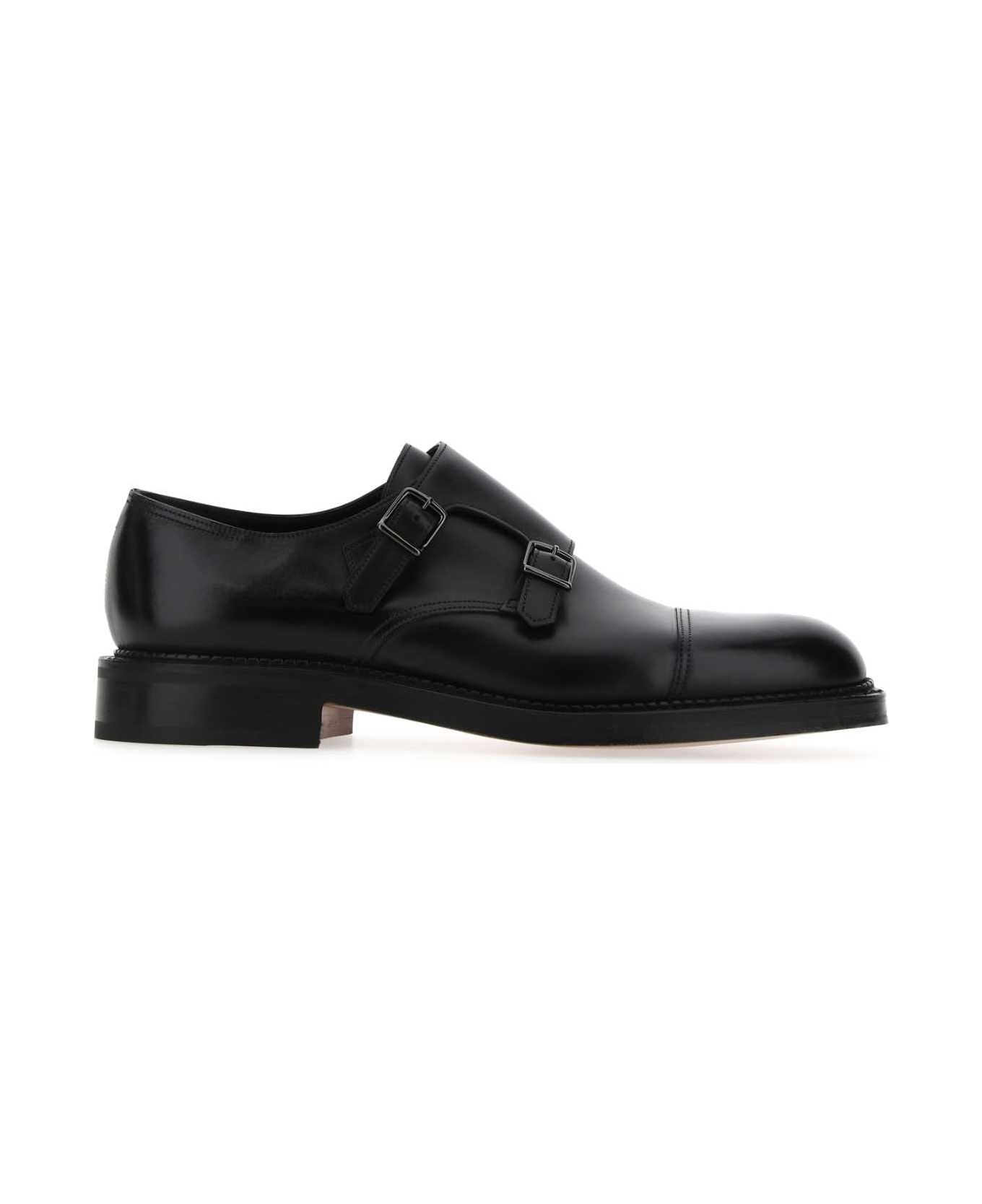 John Lobb Black Leather William Monk Strap Shoes - BLACK