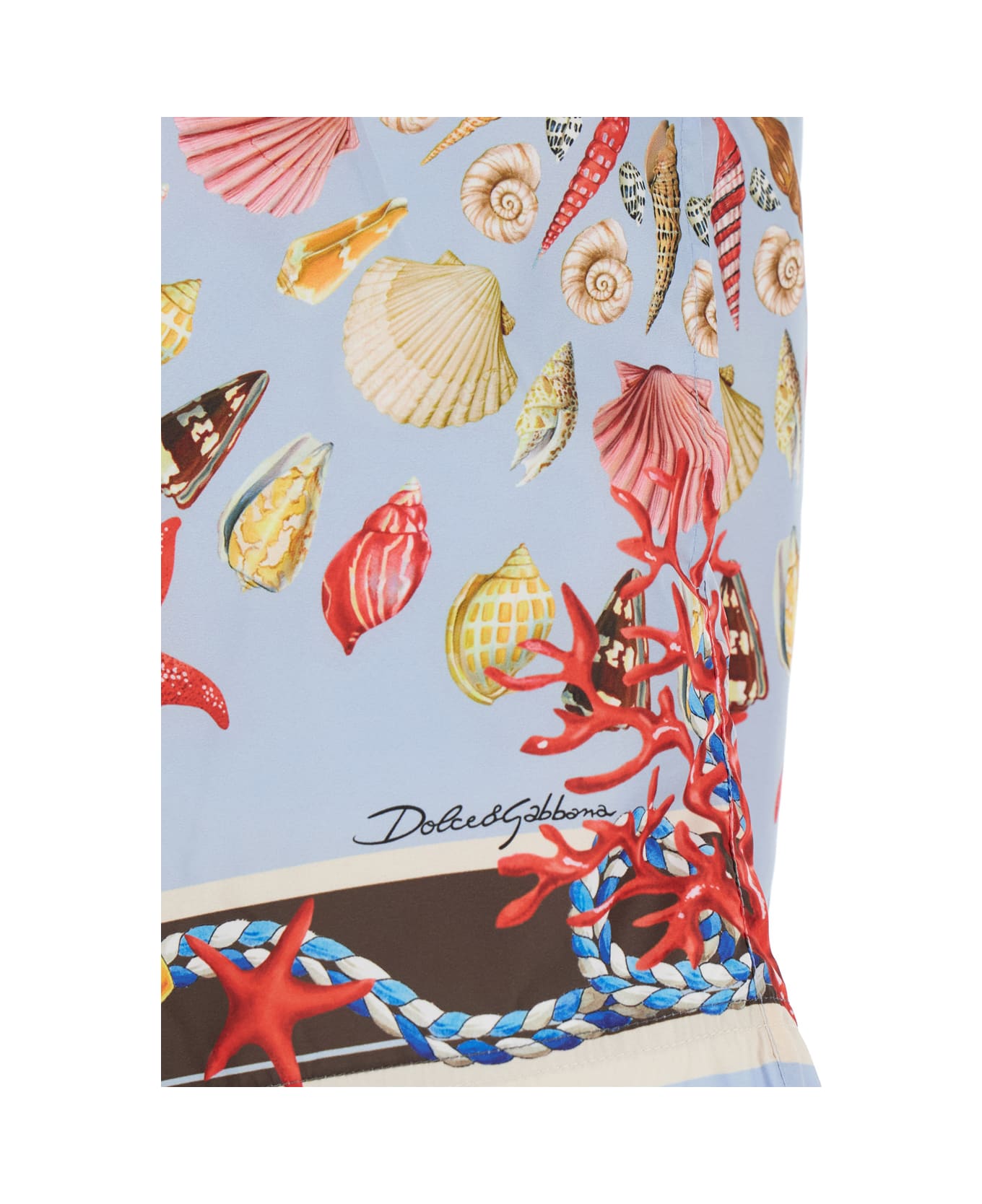 Dolce 
Gabbana Light Blue Swim Shorts With Drawstring Elastic Waist And All-over Print In Tech Fabric Man - Light blue