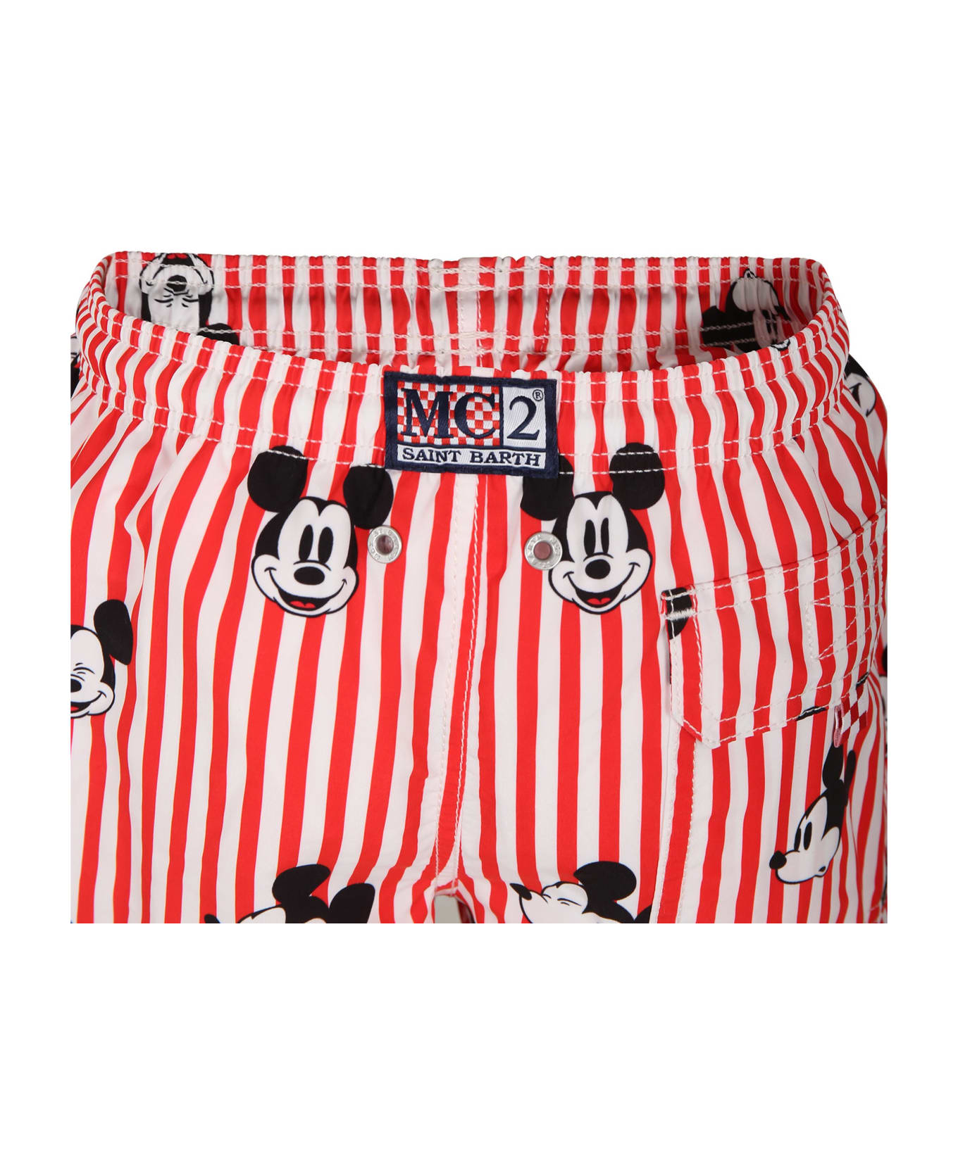 MC2 Saint Barth Red Swim Shorts For Boy With Mickey Mouse Print And Logo - Red 水着
