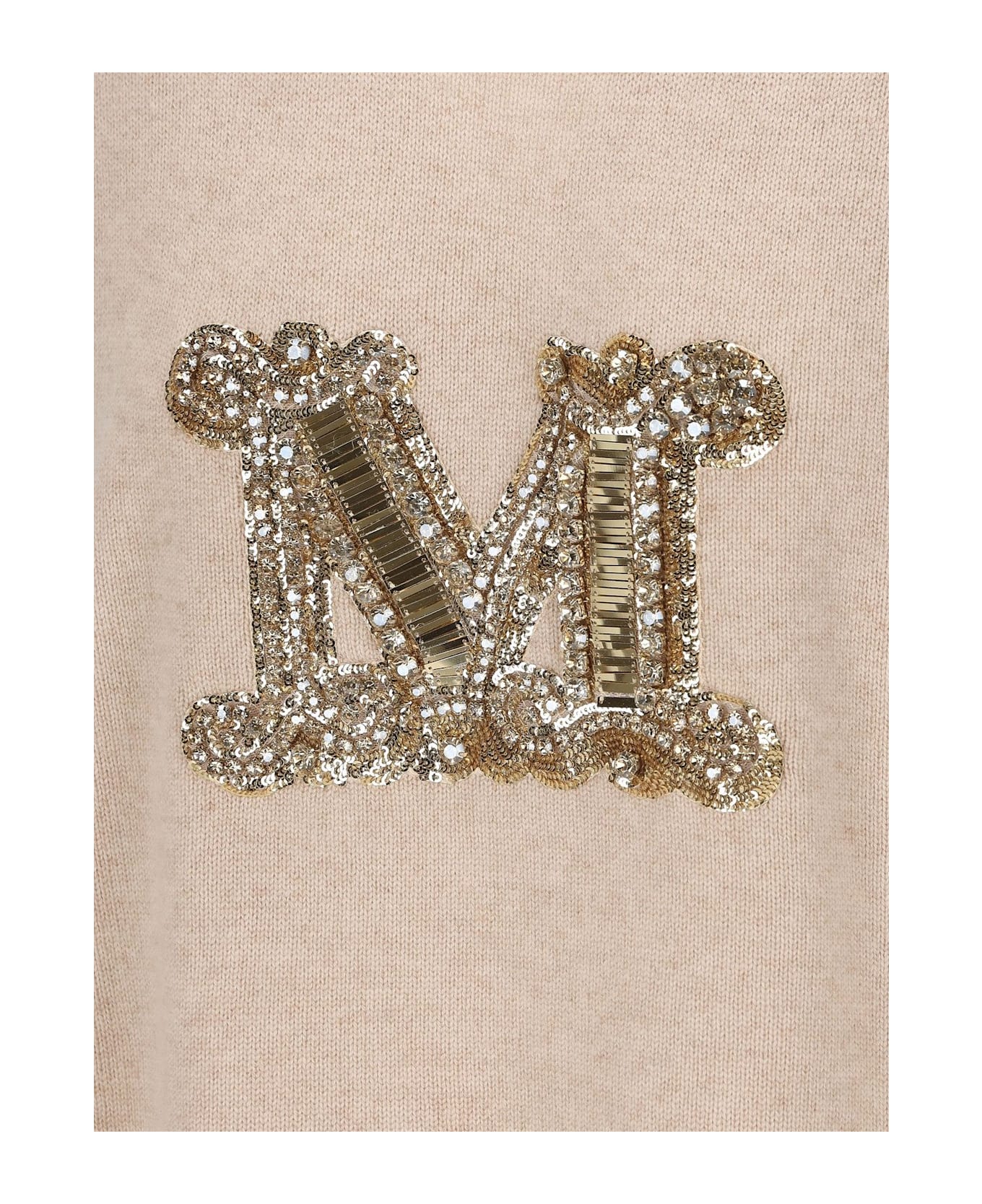 Max Mara Logo Embellished Knitted Jumper - Beige