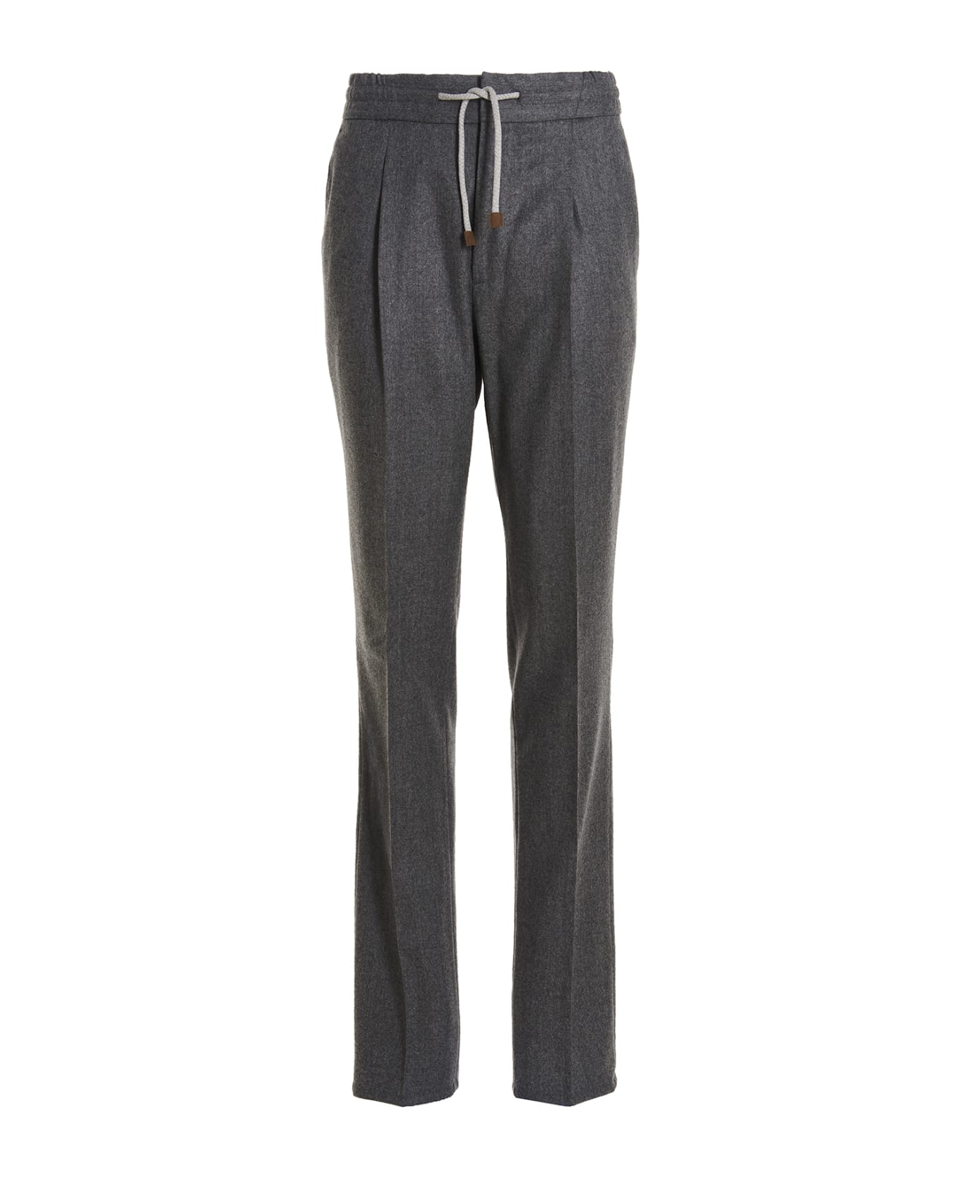 Brunello Cucinelli Front Pleat Wool Trousers - Gray