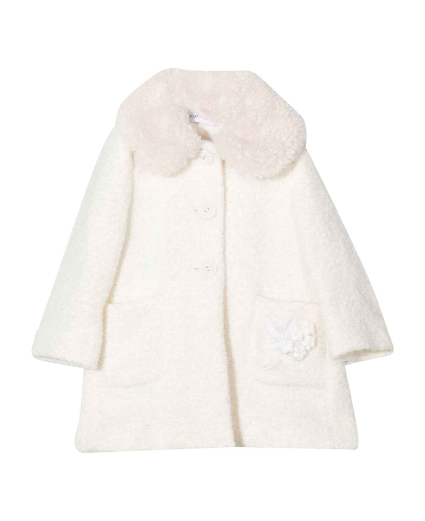 Monnalisa Beige Coat Baby Girl - Bianco
